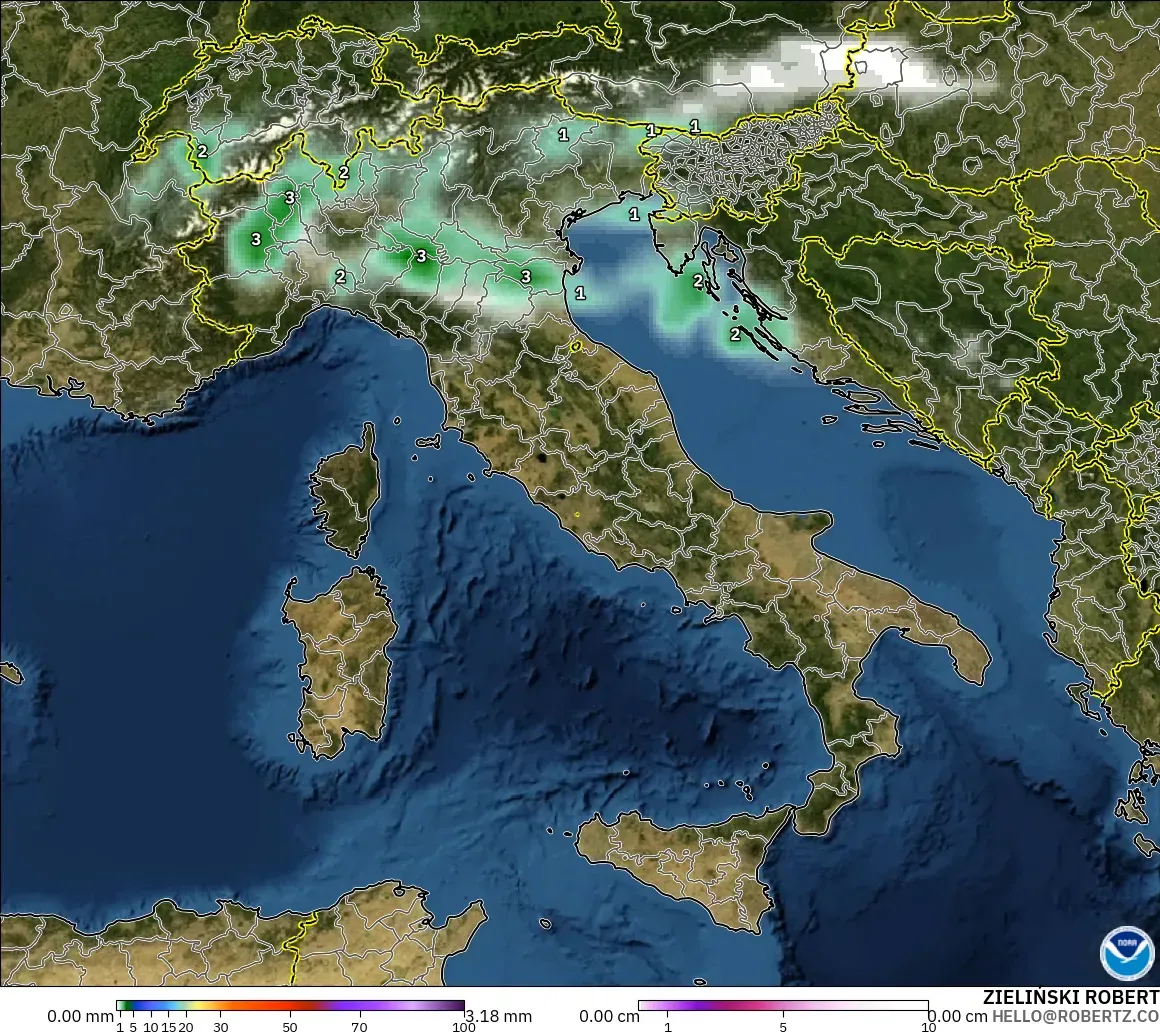 GFS model - Italy, Precipitation, Clouds, and Pressure