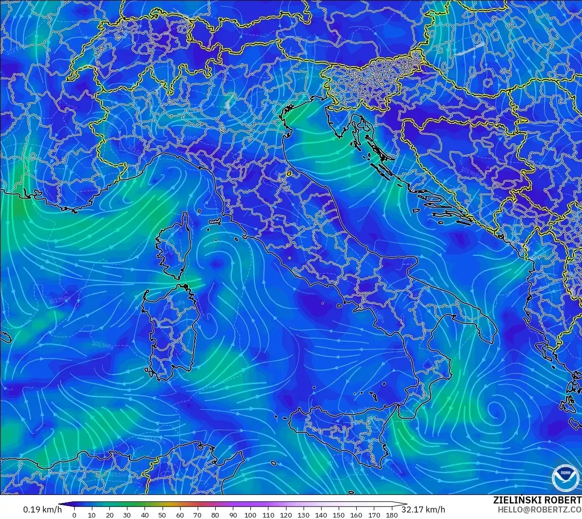 GFS model - Italy, Wind at 10m