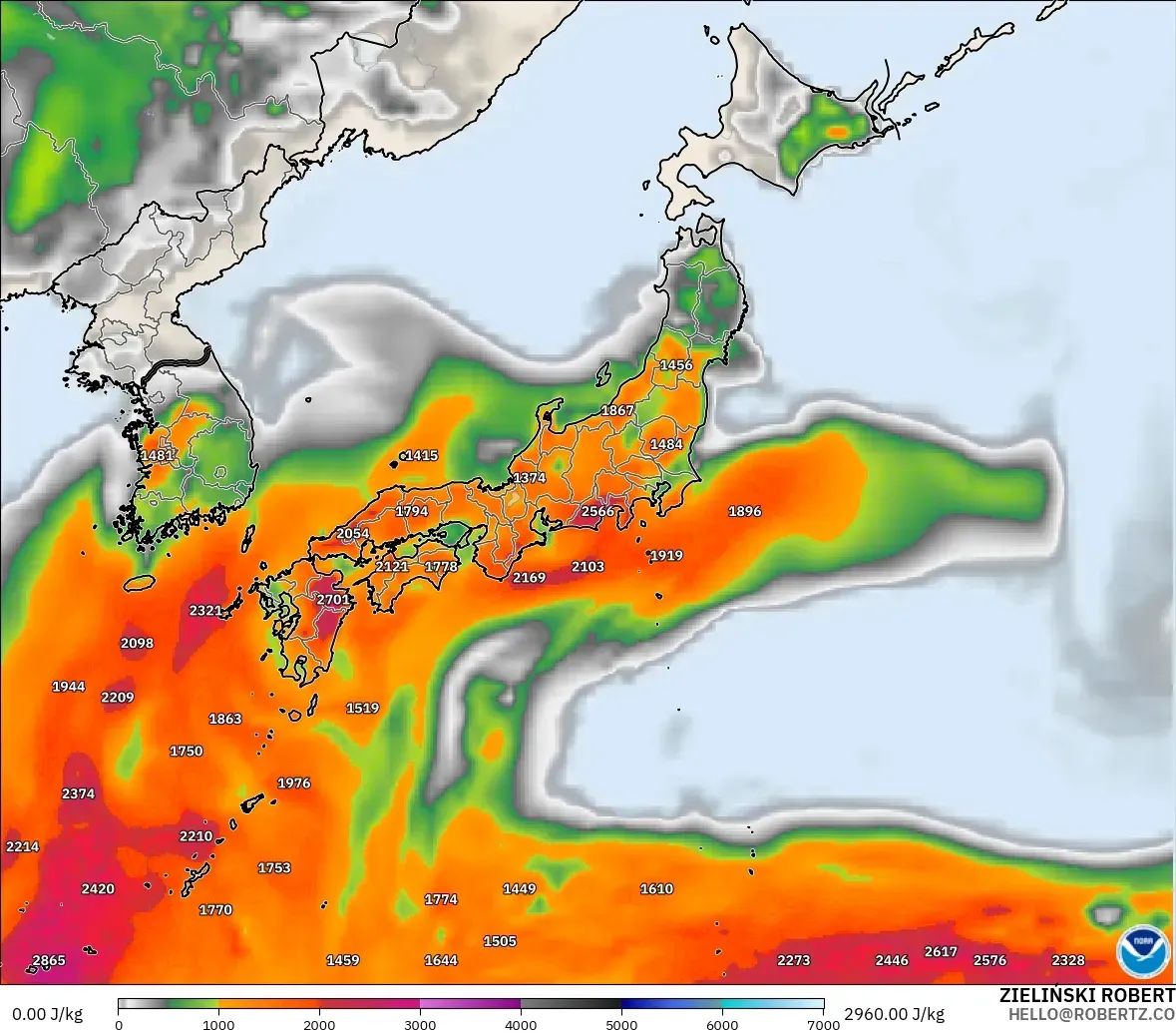 GFS model - Japan, CAPE