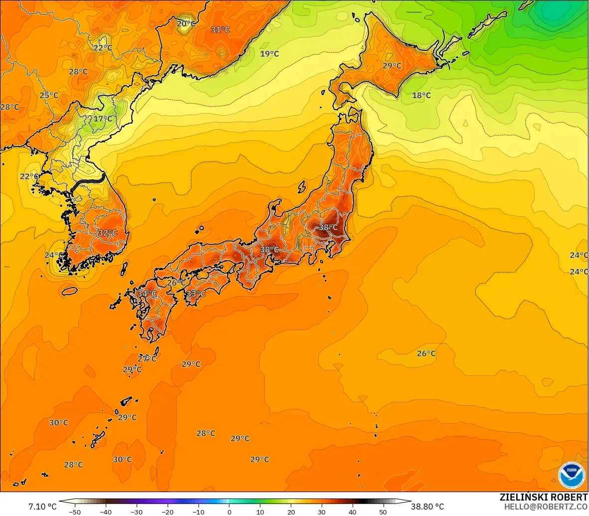 GFS model - Japan, Temperature at 2m