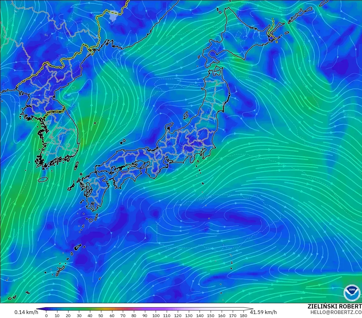 GFS model - Japan, Wind at 10m