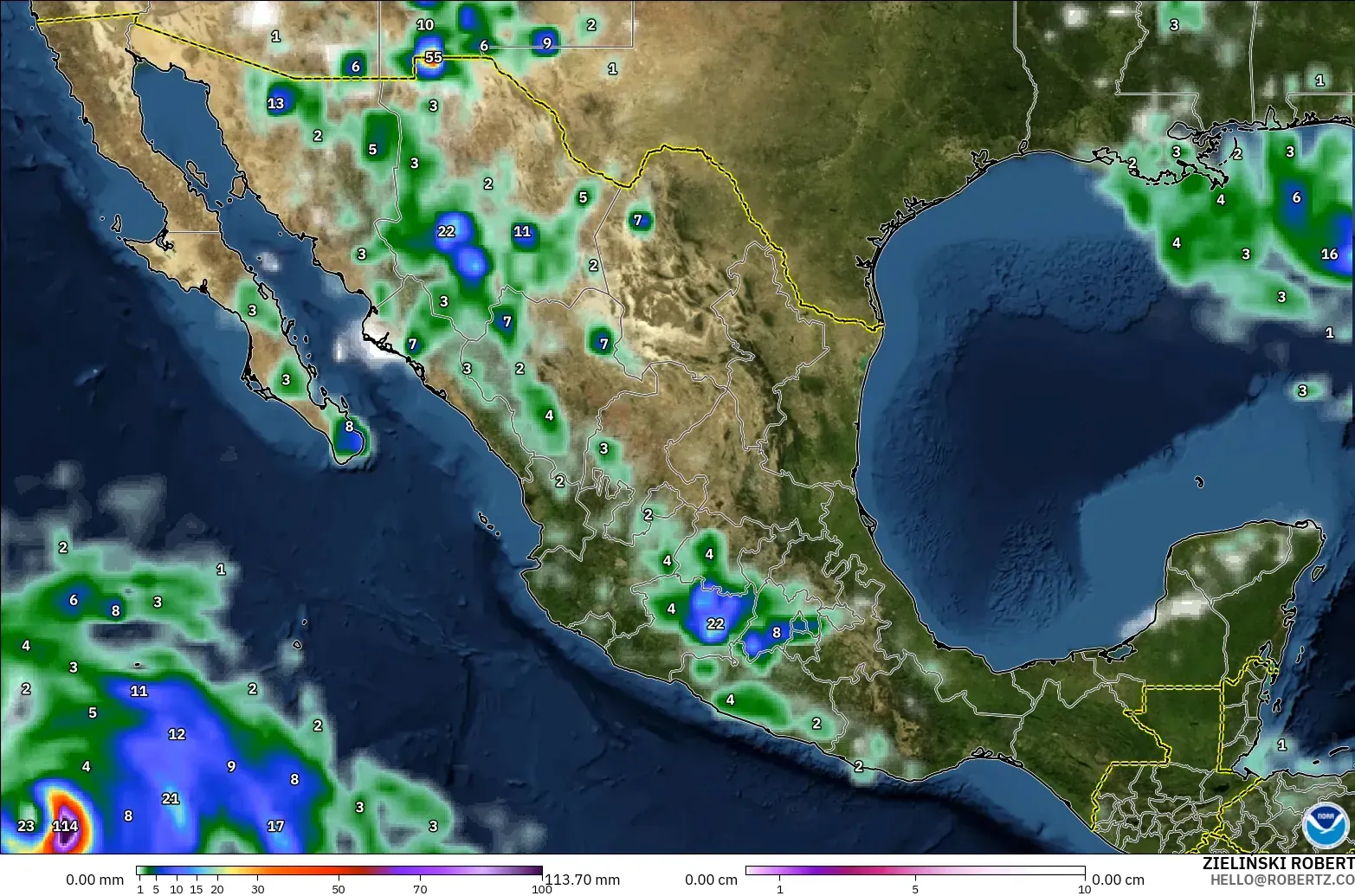 GFS model - Mexico, Precipitation, Clouds, and Pressure
