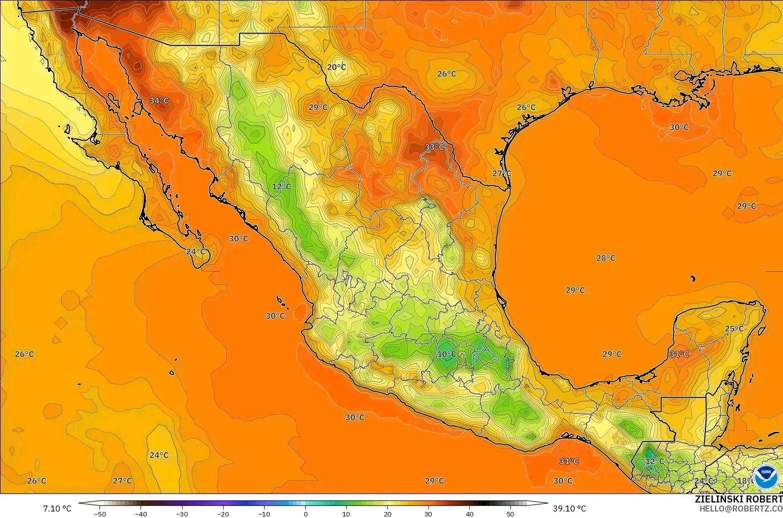 GFS model - Mexico, Temperature at 2m