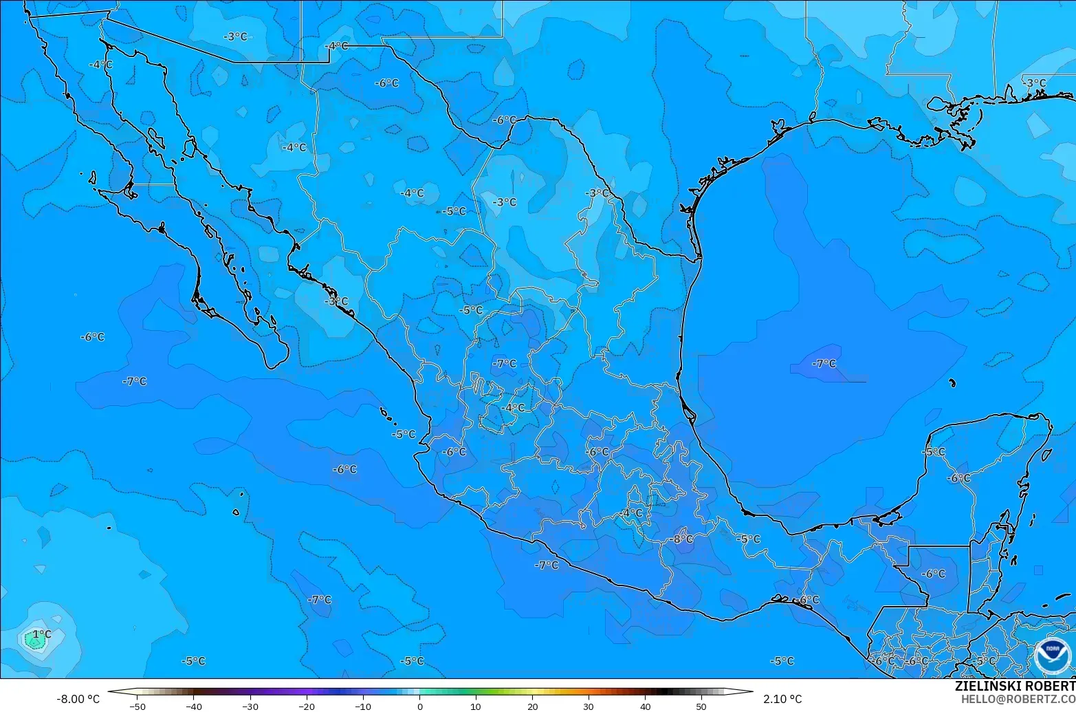GFS model - Mexico, Temperature at 500hPa