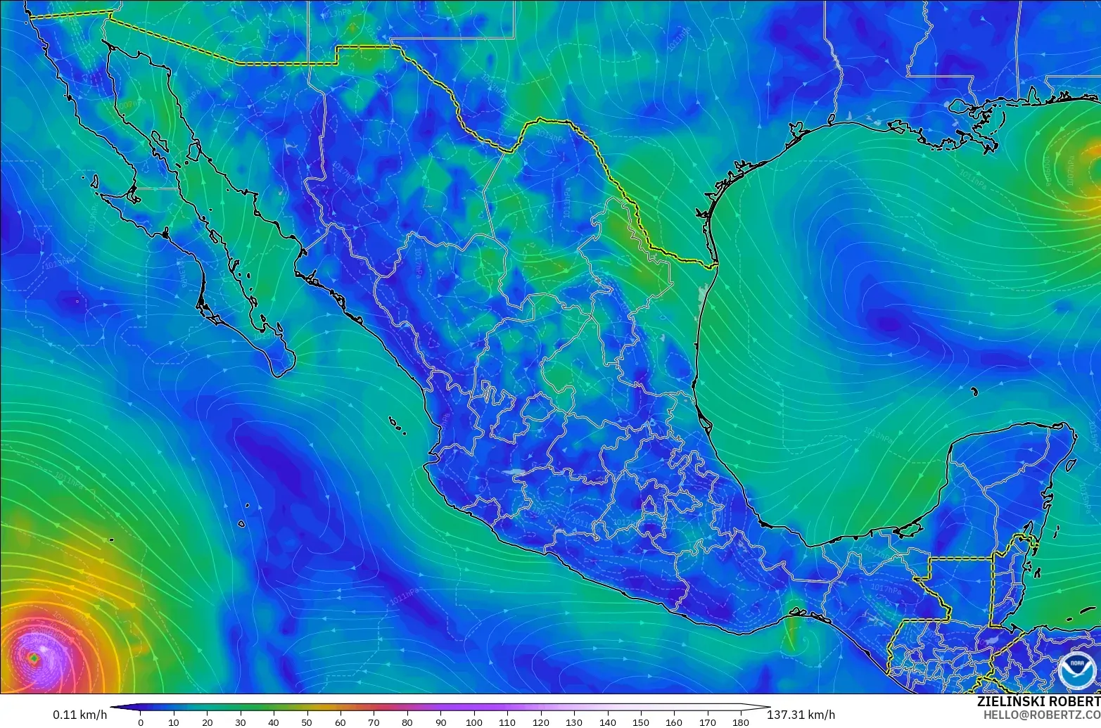 GFS model - Mexico, Wind at 10m