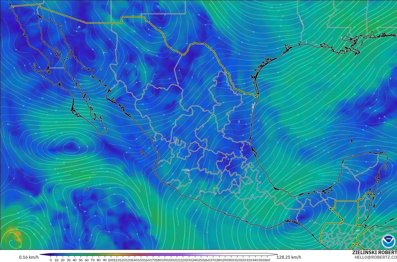 GFS model - Mexico, Wind at 300hPa (jet stream)