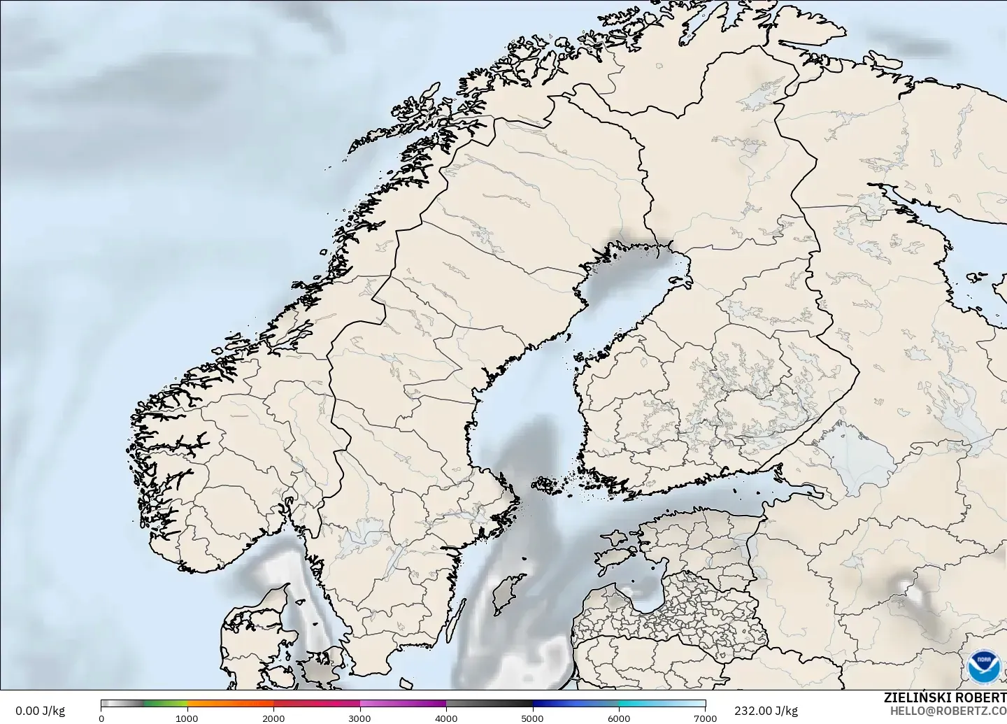 GFS model - Scandinavia, CAPE