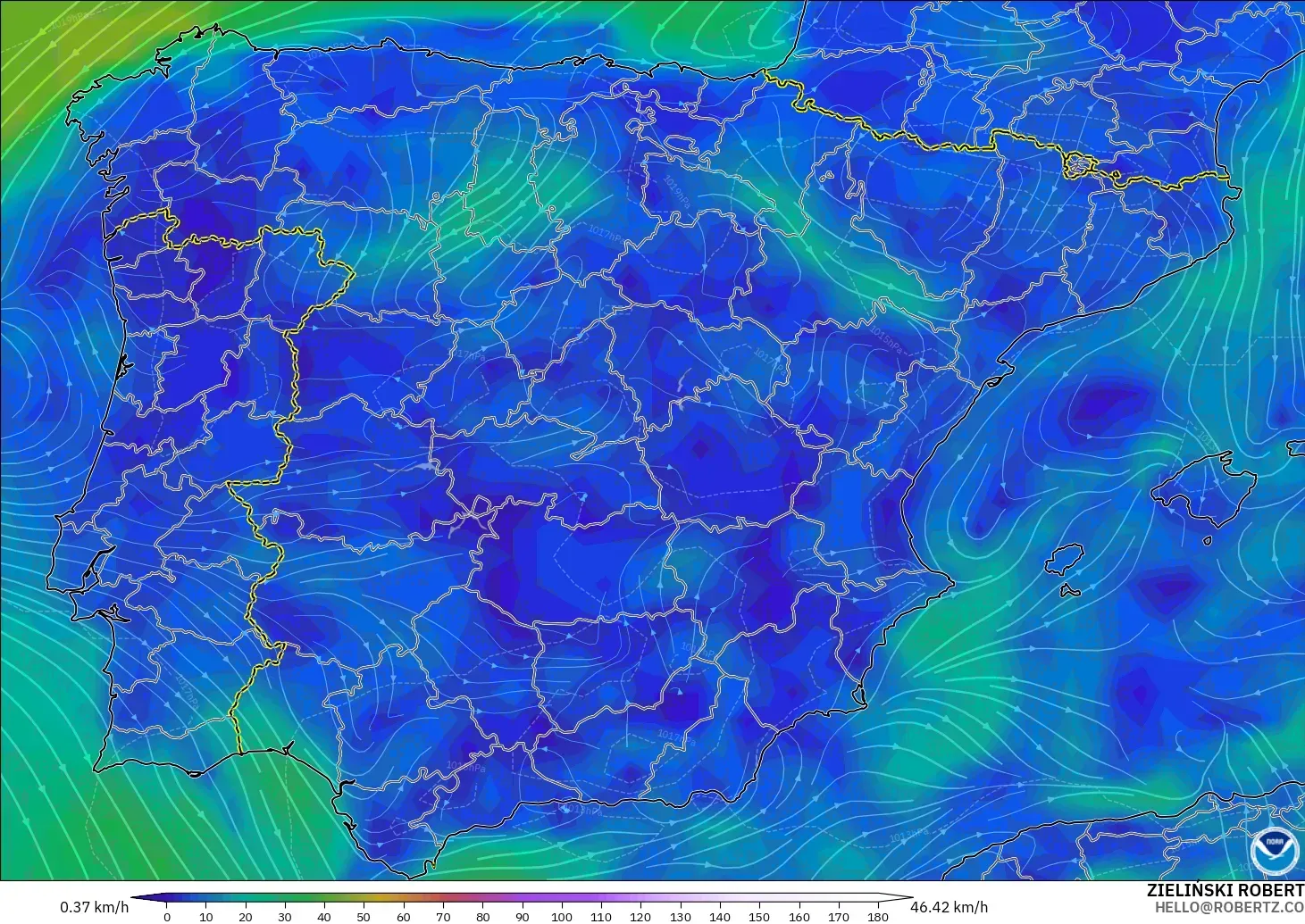 GFS model - Spain, Wind at 10m