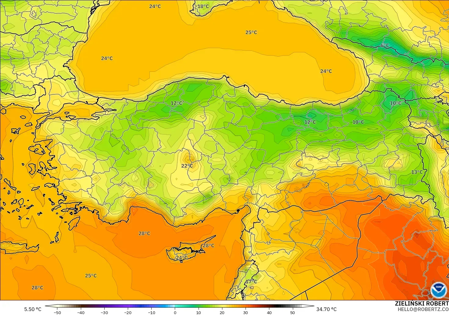 GFS model - Turkey, Temperature at 2m
