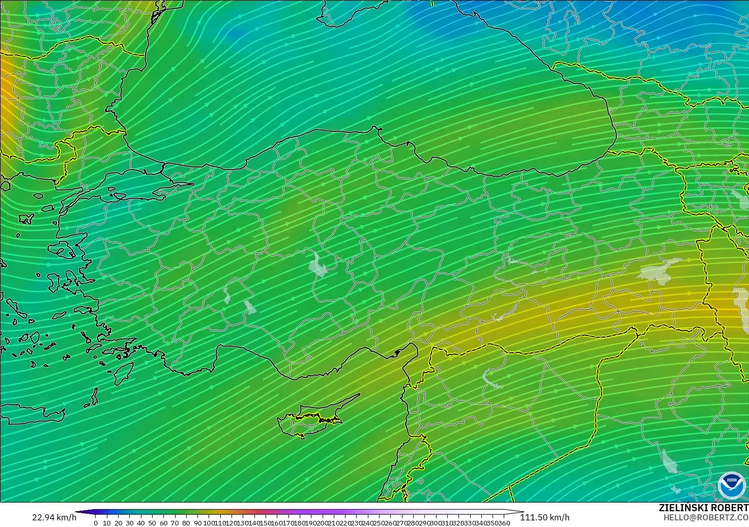 GFS model - Turkey, Wind at 300hPa (jet stream)