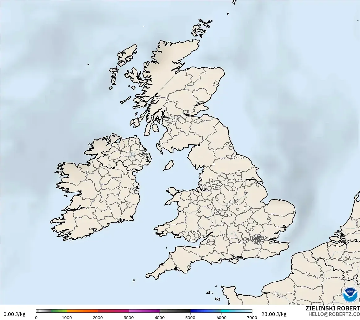 GFS model - United Kingdom, CAPE