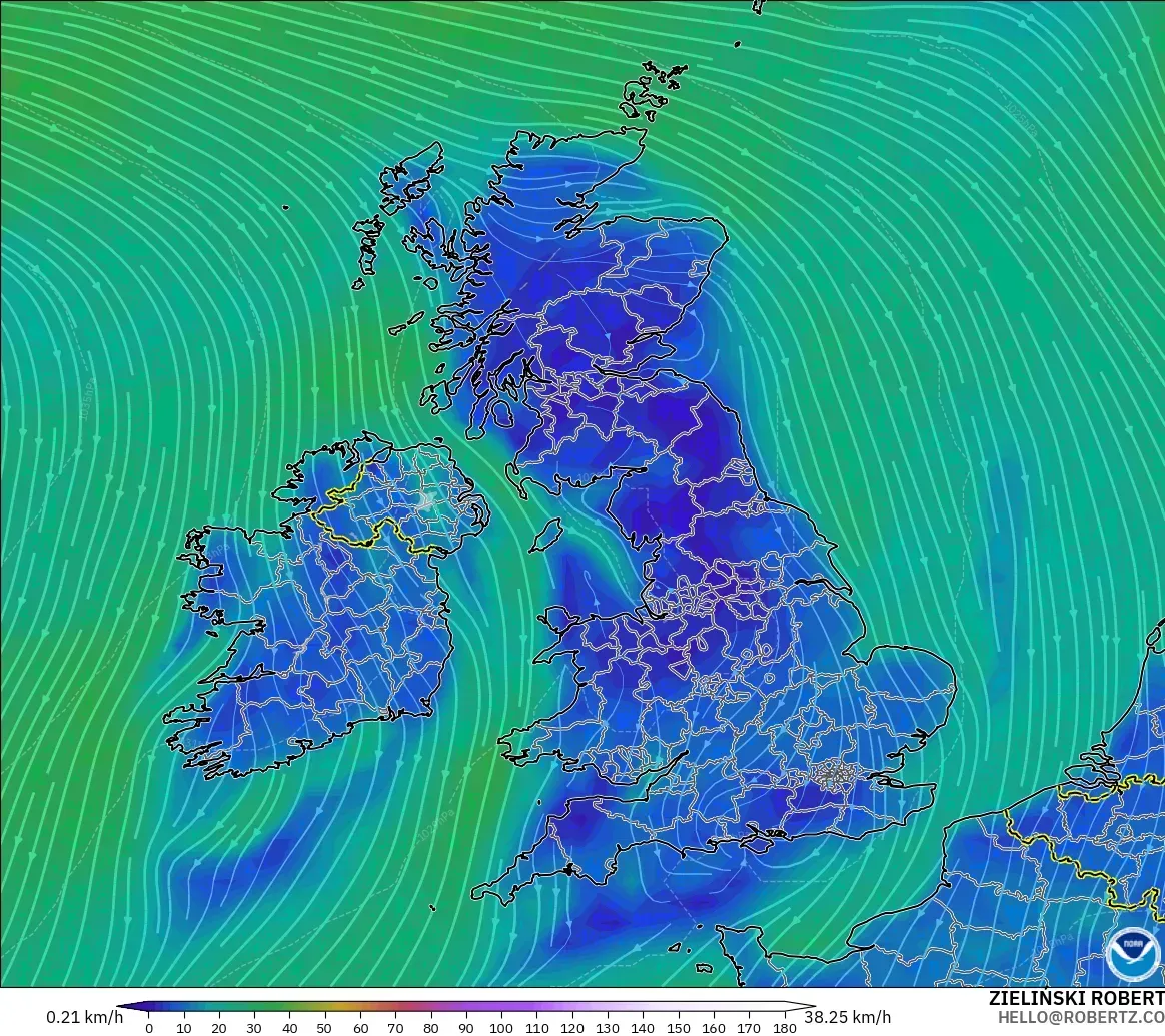 GFS model - United Kingdom, Wind at 10m