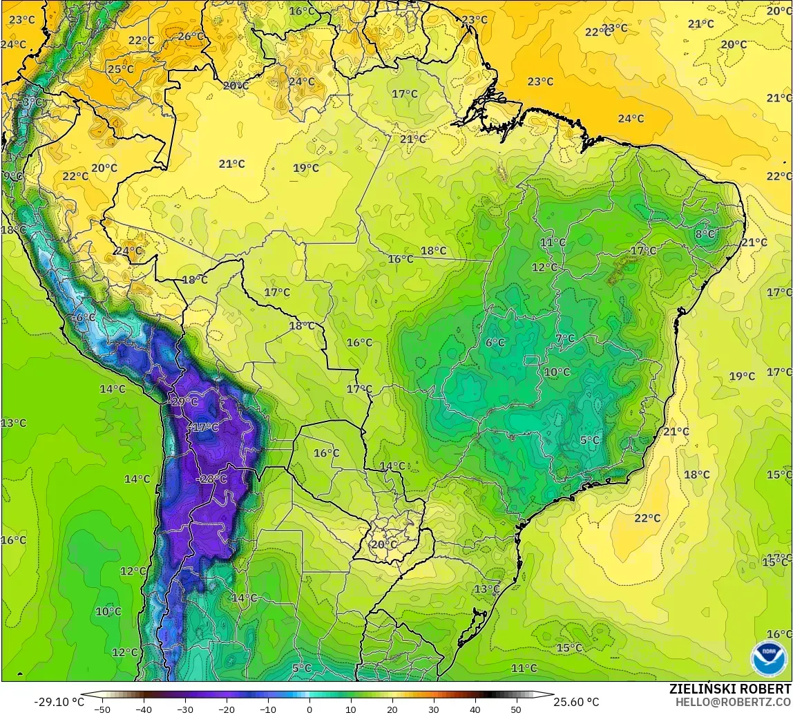 GFS model - Brazil, Dewpoint at 2m