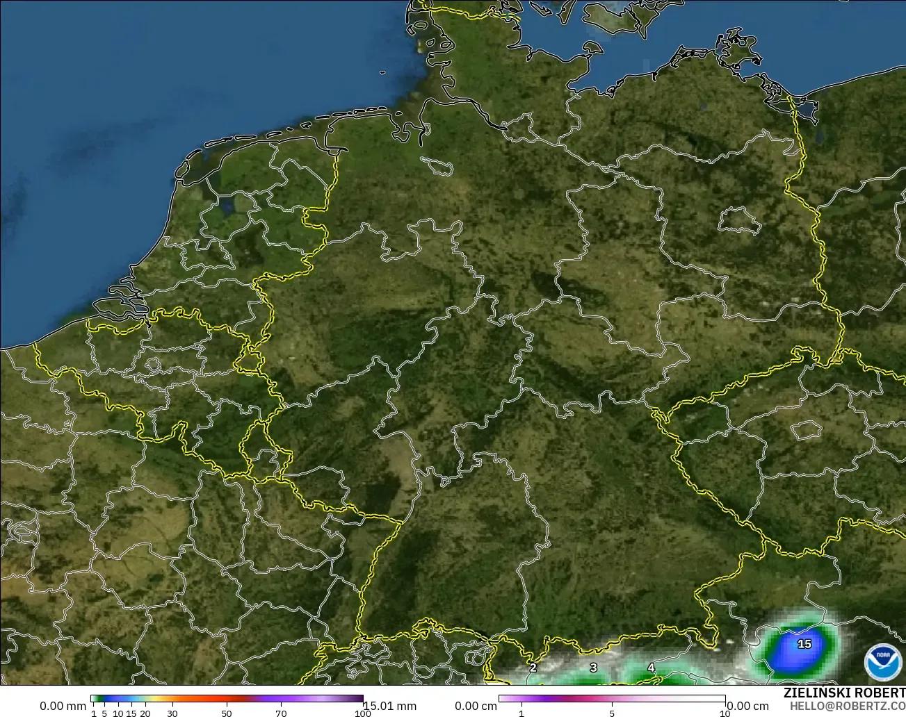 GFS model - Germany, Precipitation, Clouds, and Pressure