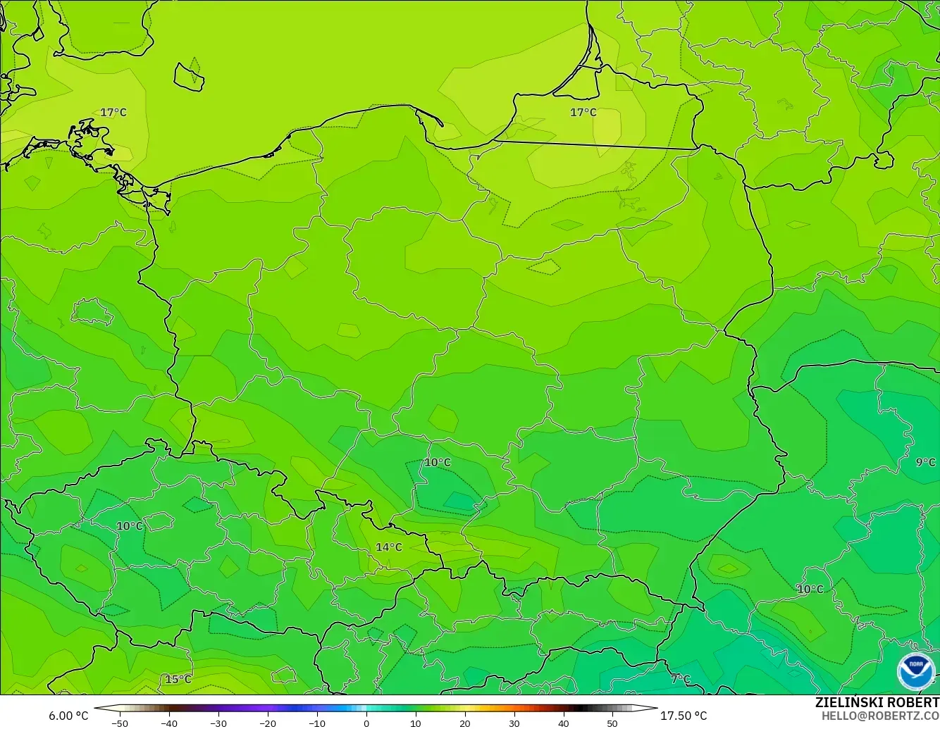 GFS model - Poland, Dewpoint at 2m