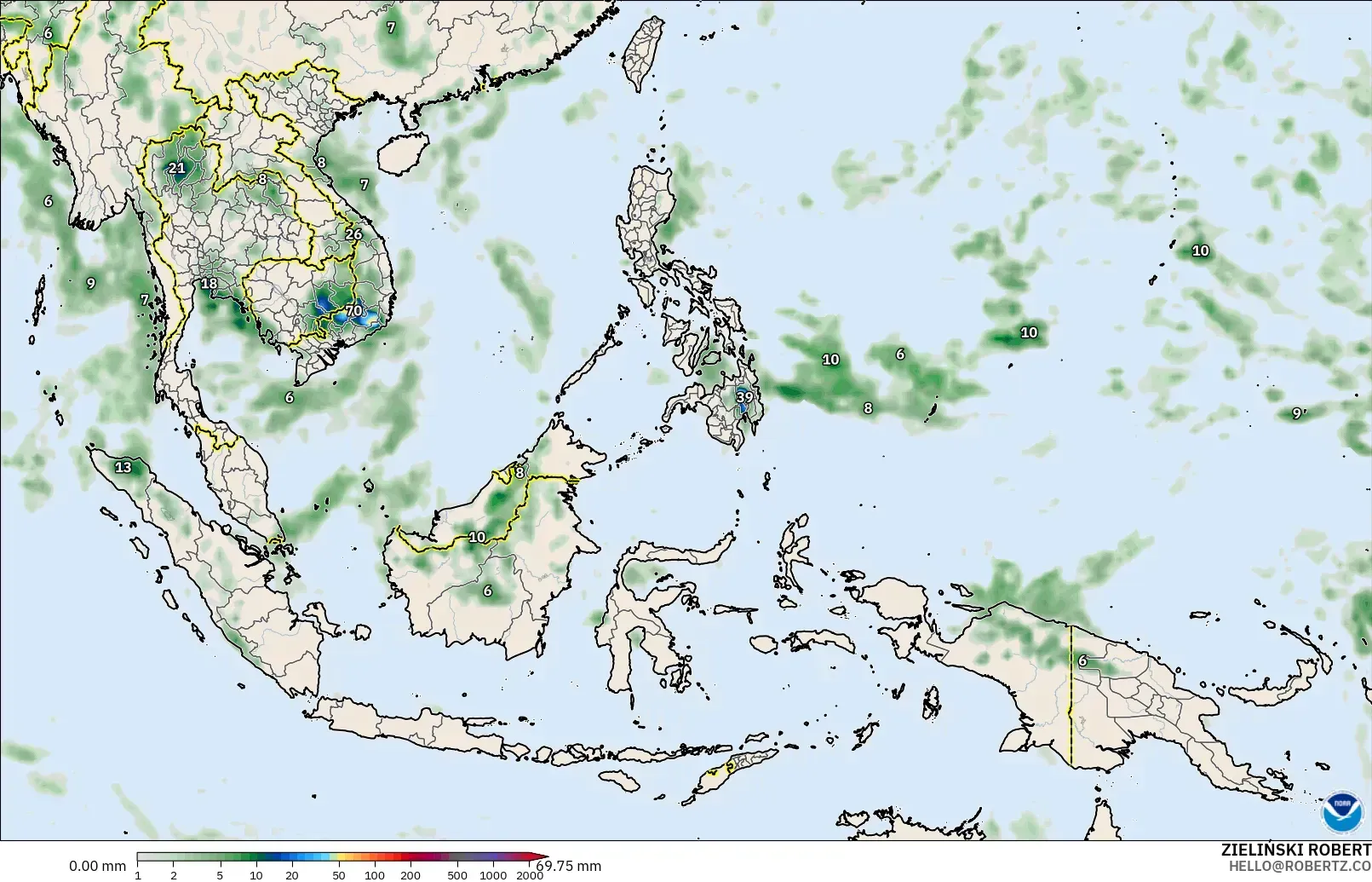 GFS model - South East Asia, Precipitation Accumulation