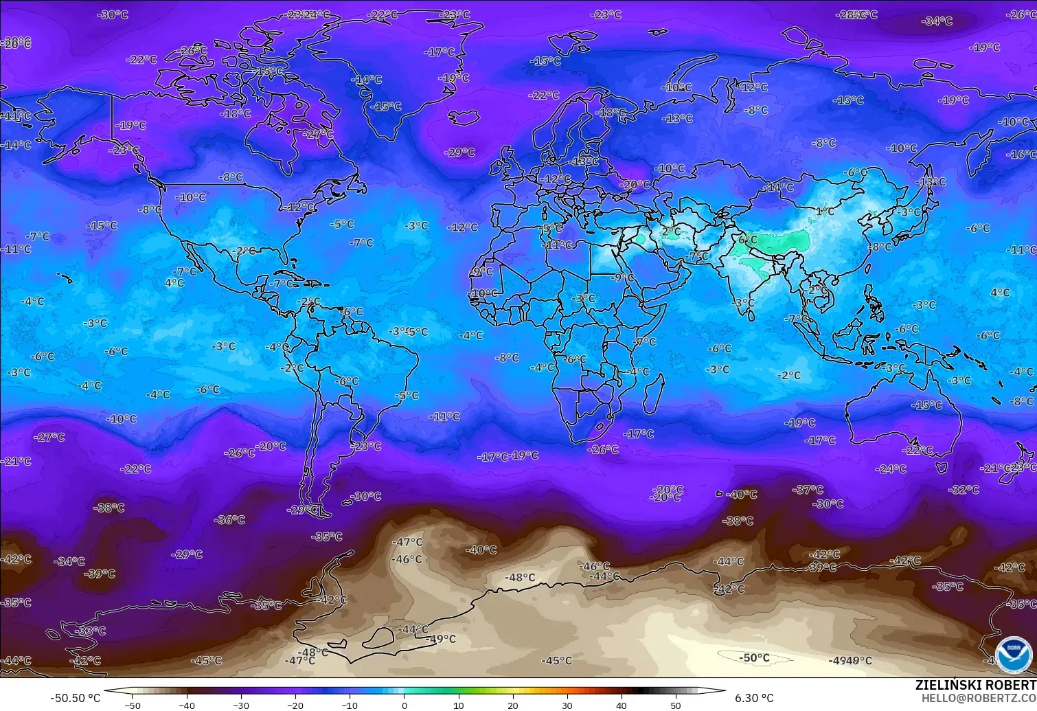 GFS model - World, Temperature at 500hPa