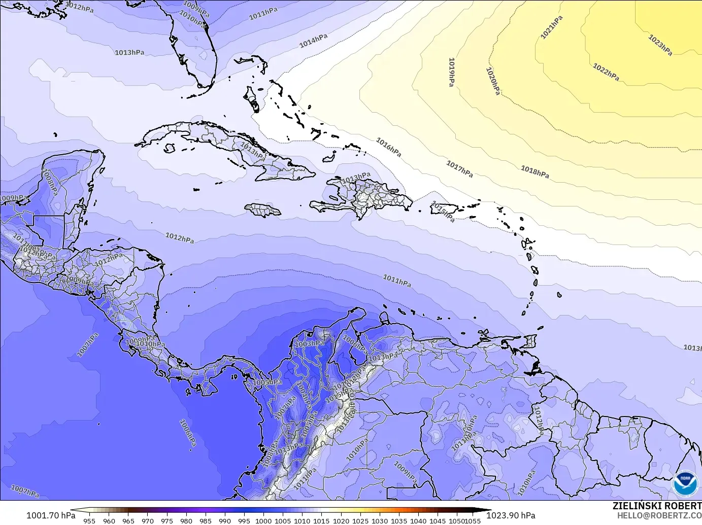 GFS model - Caribbean, Pressure
