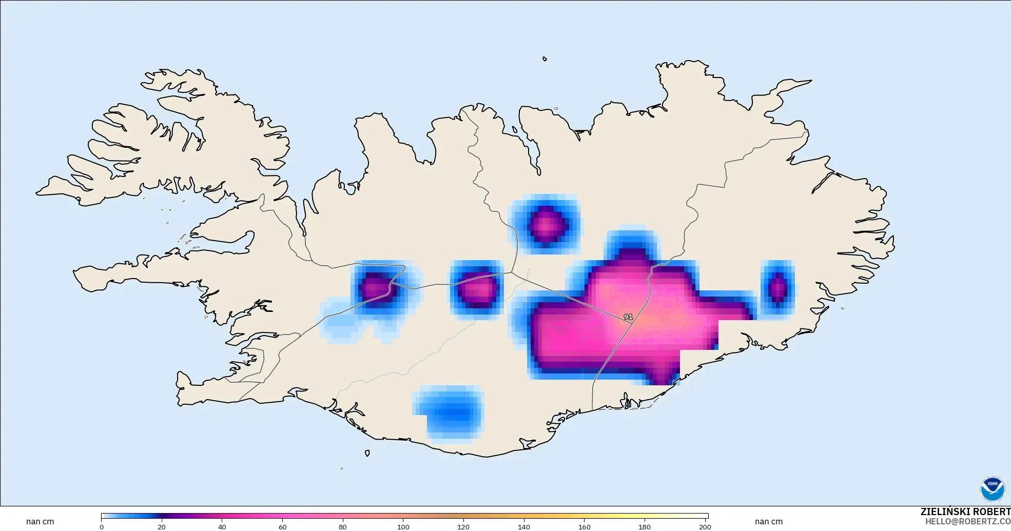 GFS model - Iceland, Snow Depth