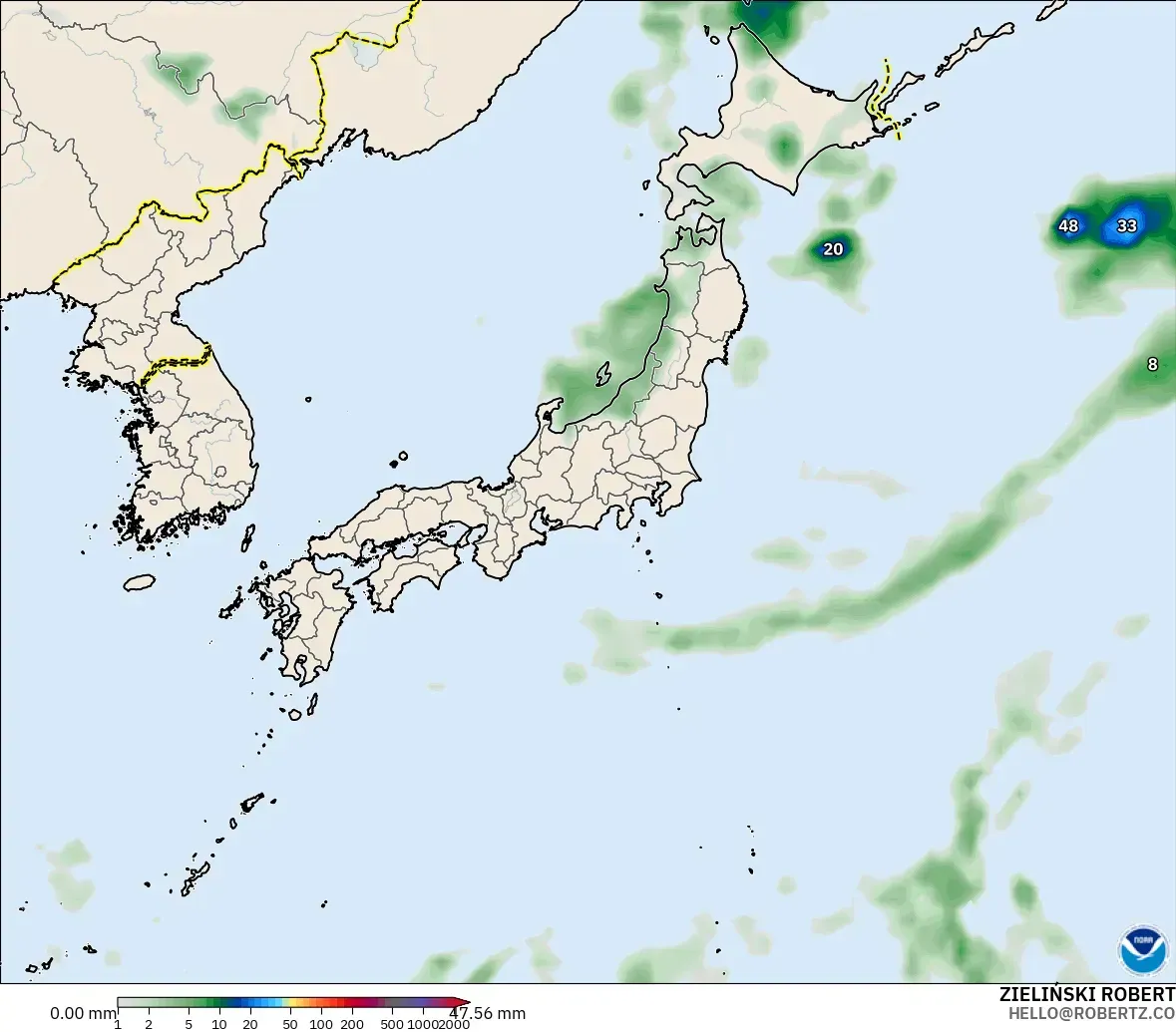 GFS model - Japan, Precipitation Accumulation
