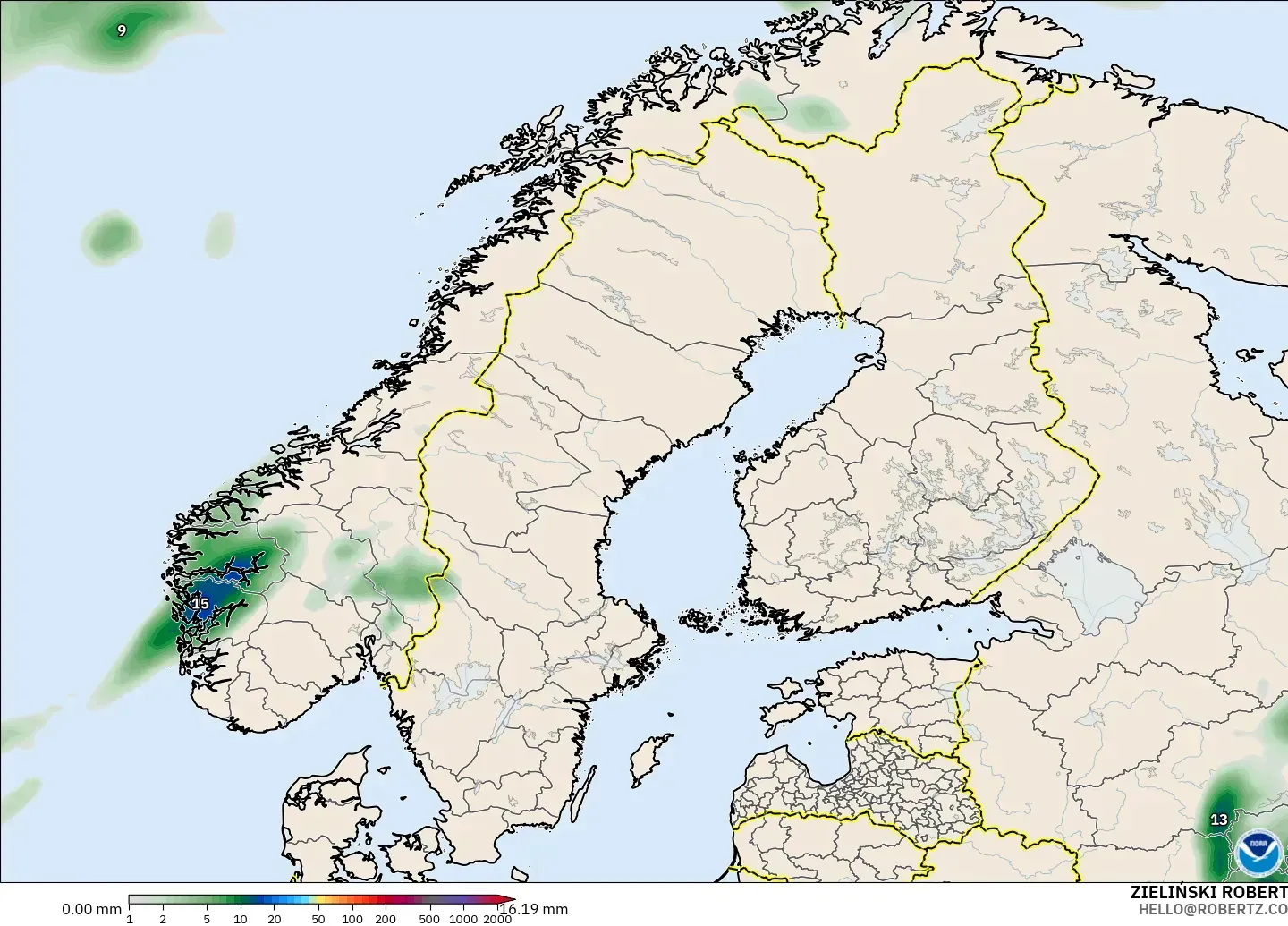 GFS model - Scandinavia, Precipitation Accumulation