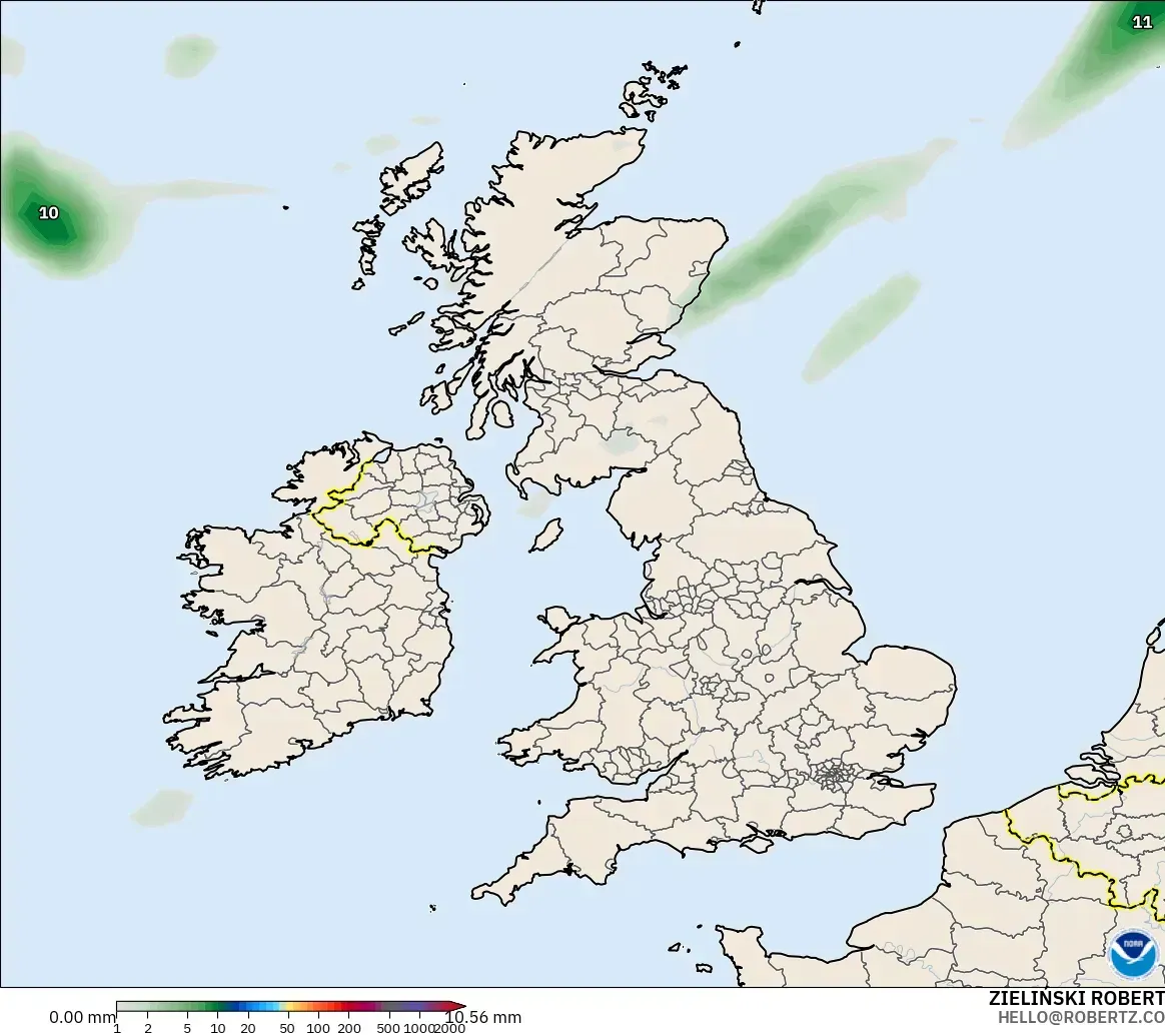 GFS model - United Kingdom, Precipitation Accumulation