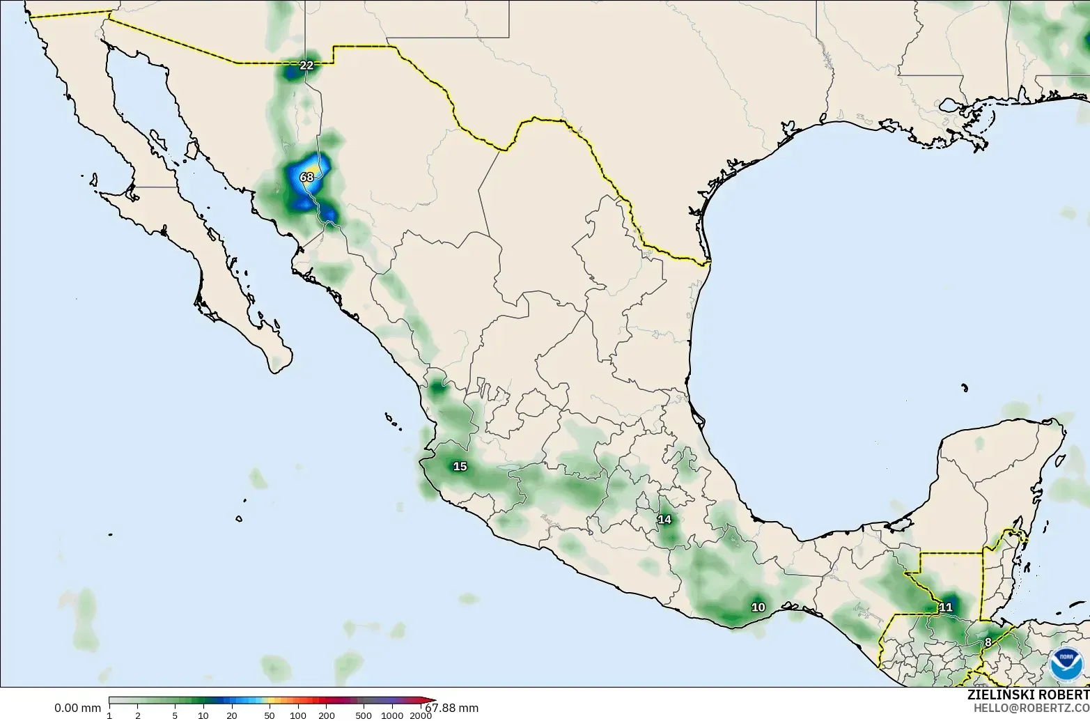 GFS model - Mexico, Precipitation Accumulation