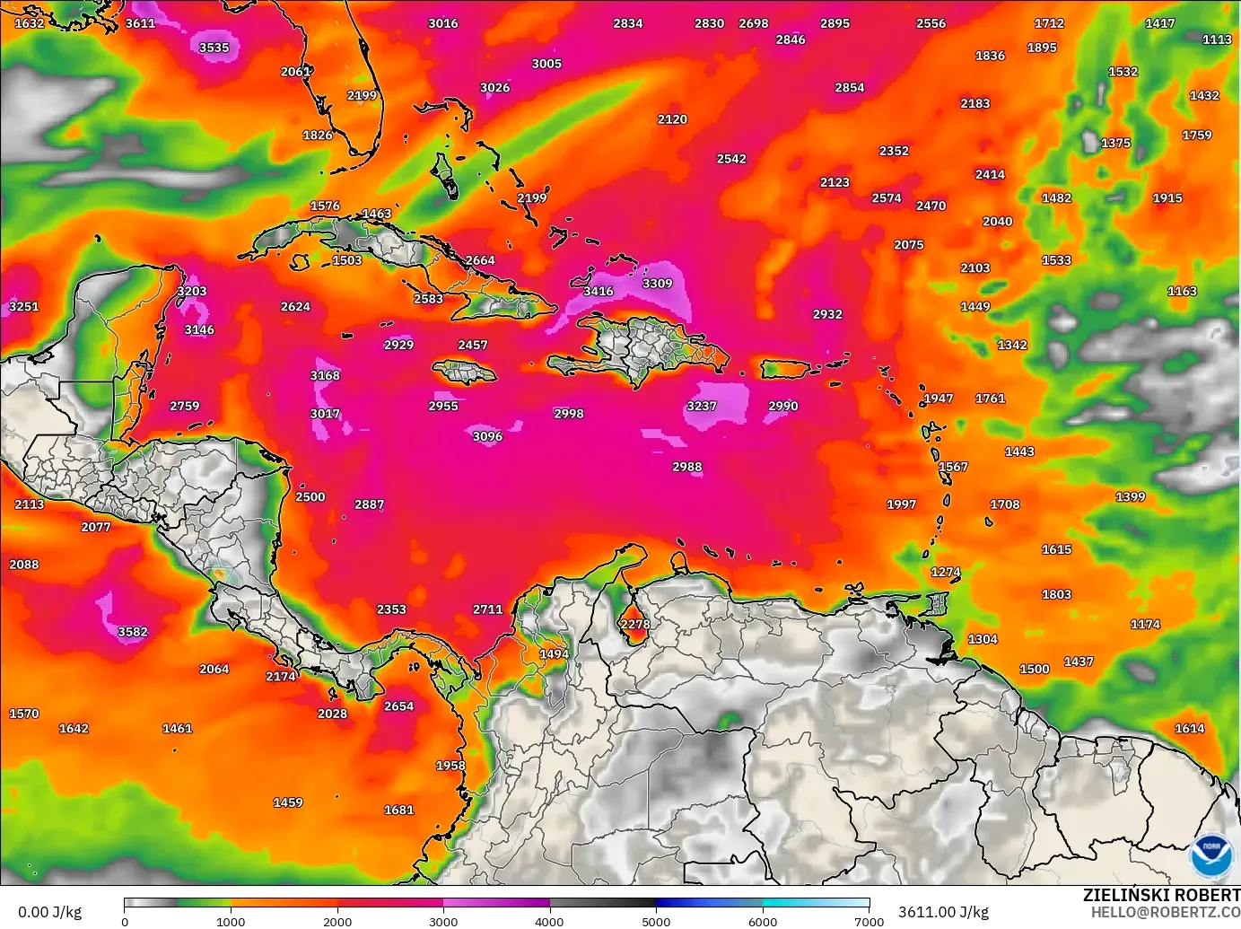 GFS model - Caribbean, CAPE