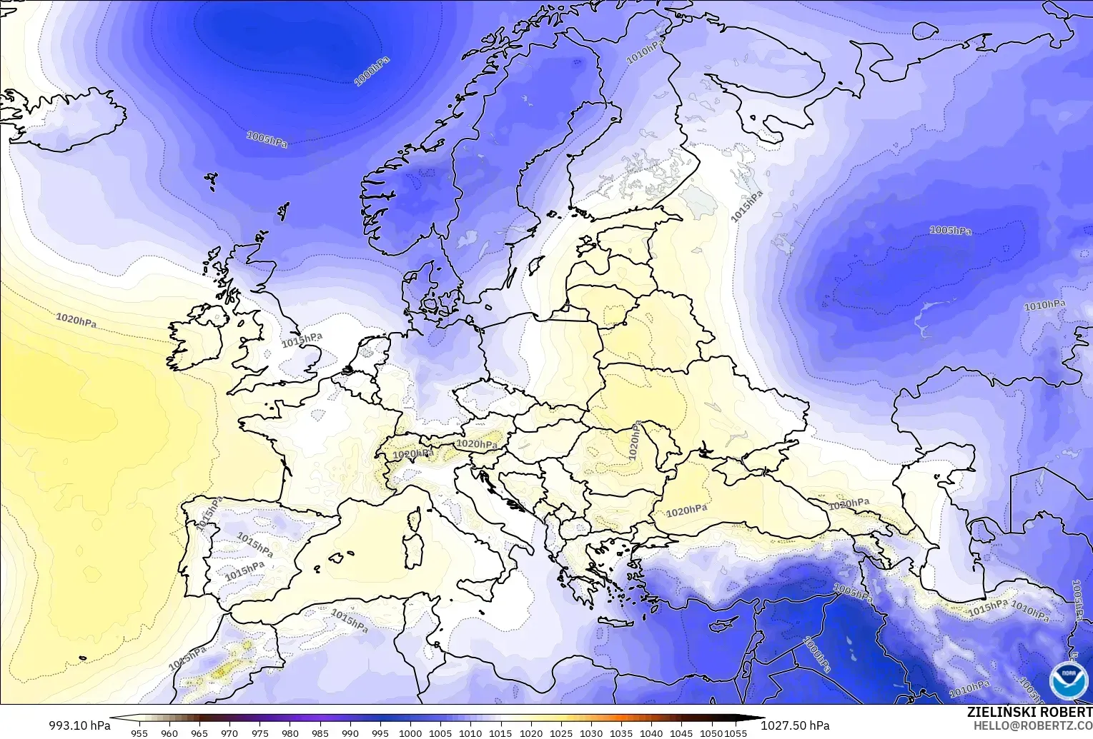 GFS model - Europe, Pressure