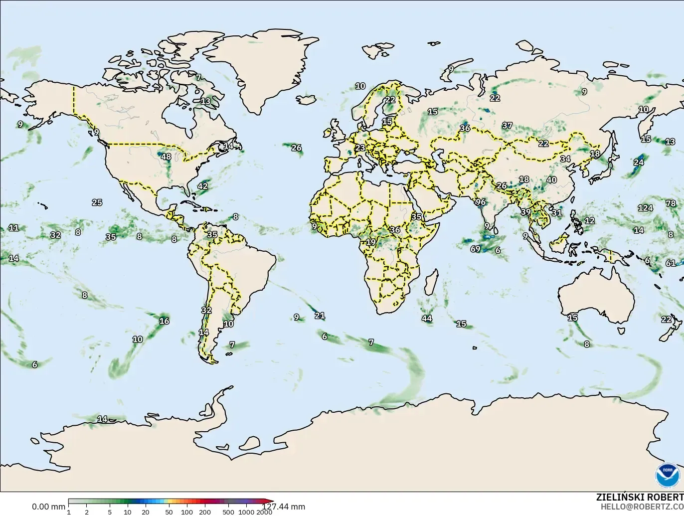 GFS model - World, Precipitation Accumulation