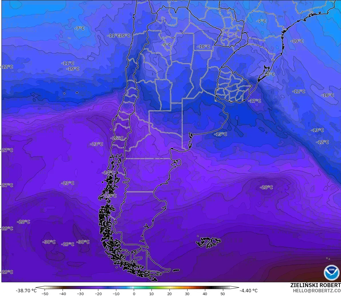 GFS model - Argentina, Temperature at 500hPa