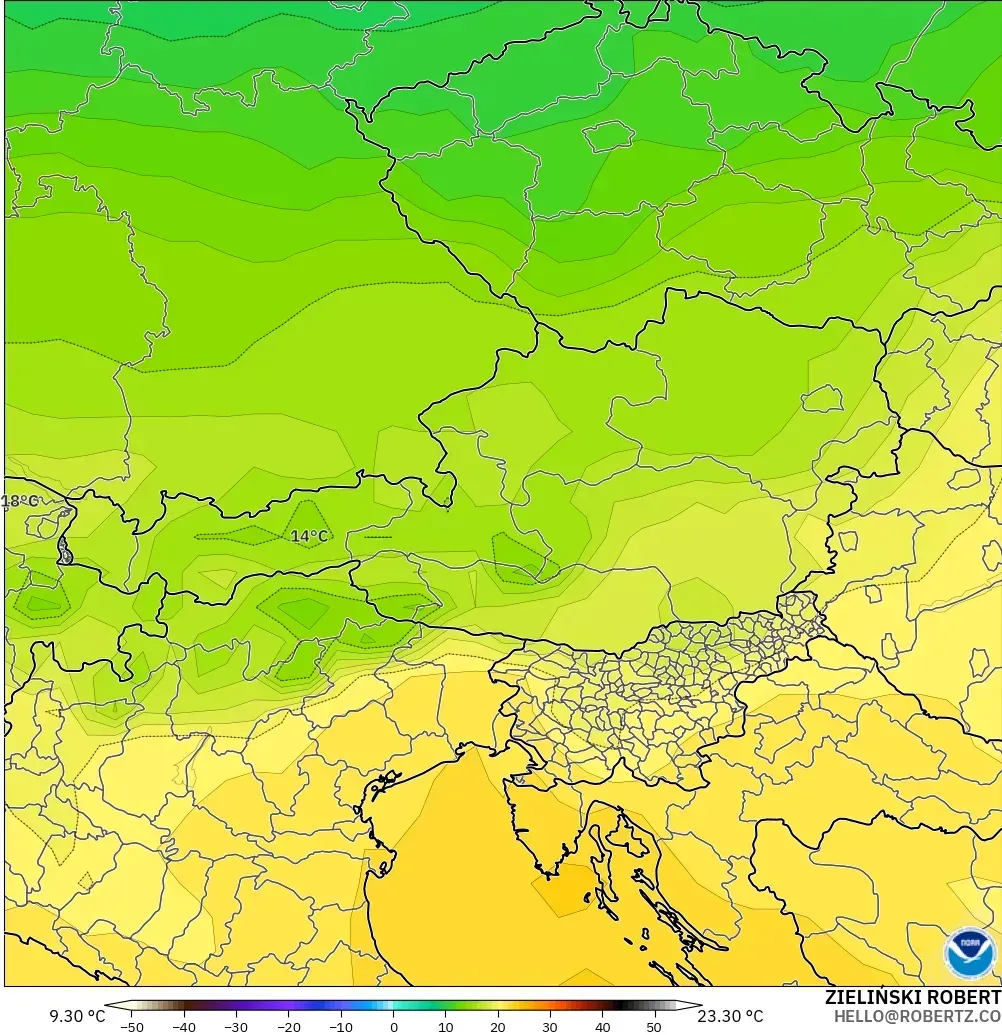 GFS model - Austria, Temperature at 850hPa