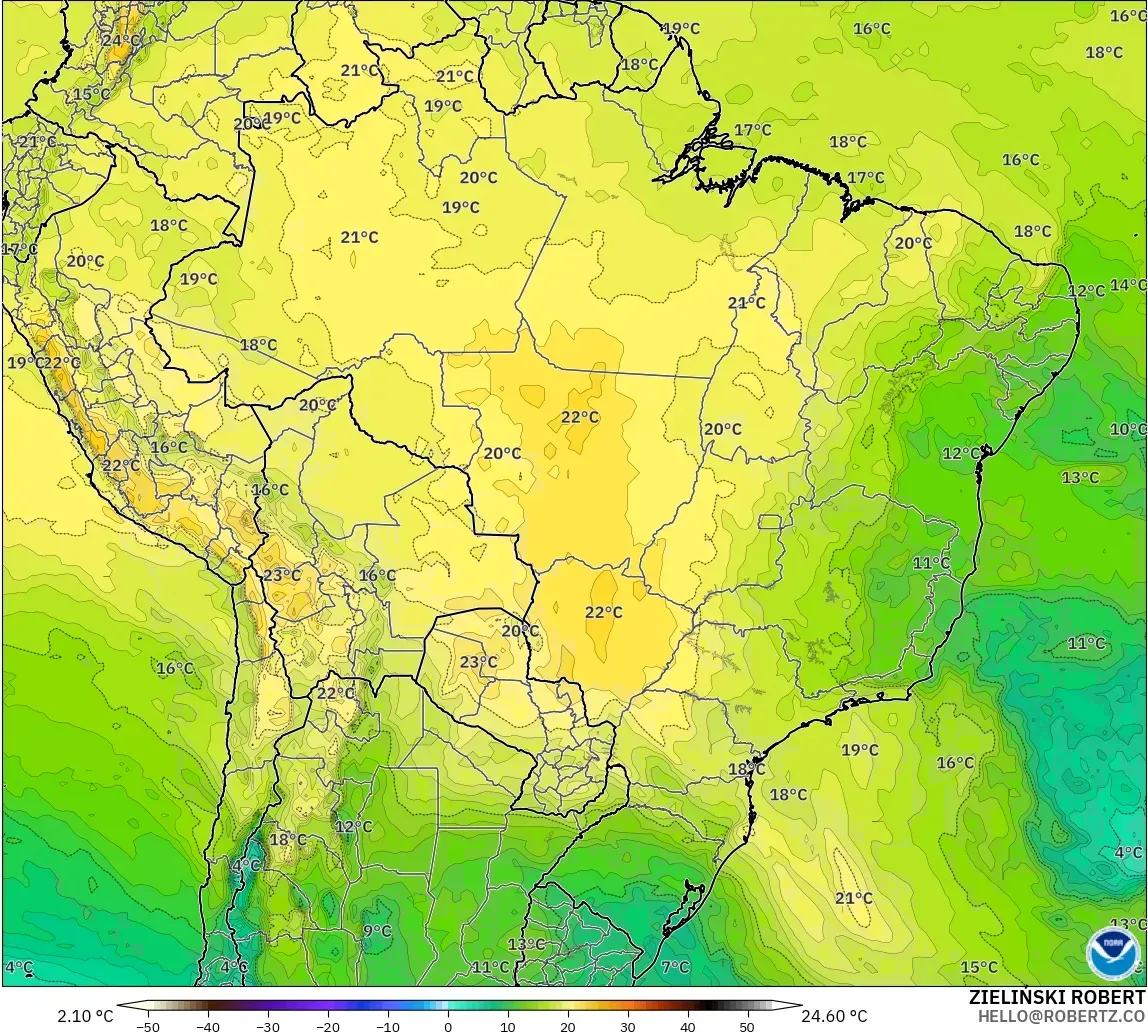GFS model - Brazil, Temperature at 850hPa