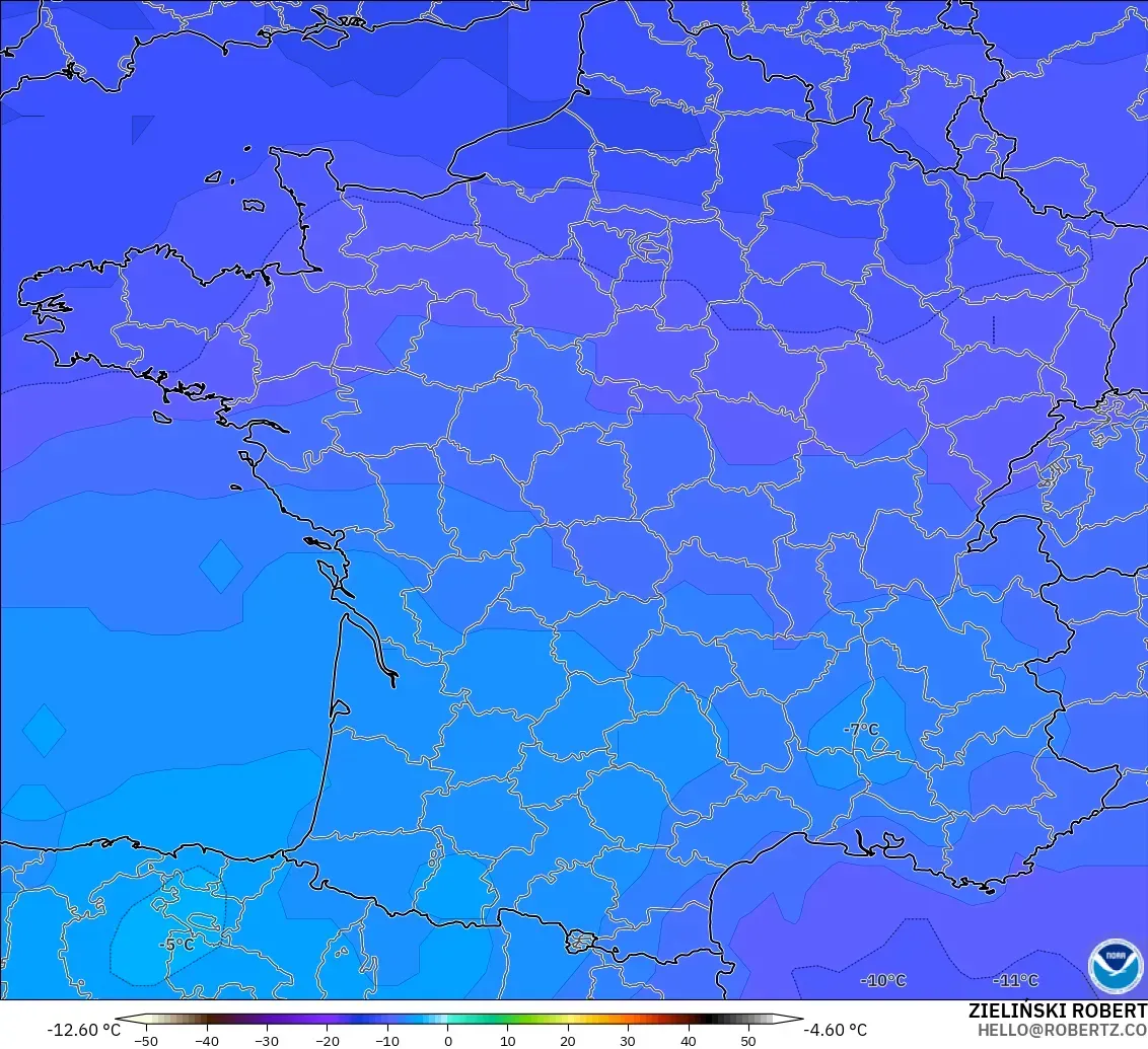 GFS model - France, Temperature at 500hPa