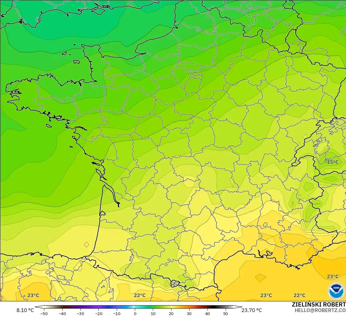 GFS model - France, Temperature at 850hPa