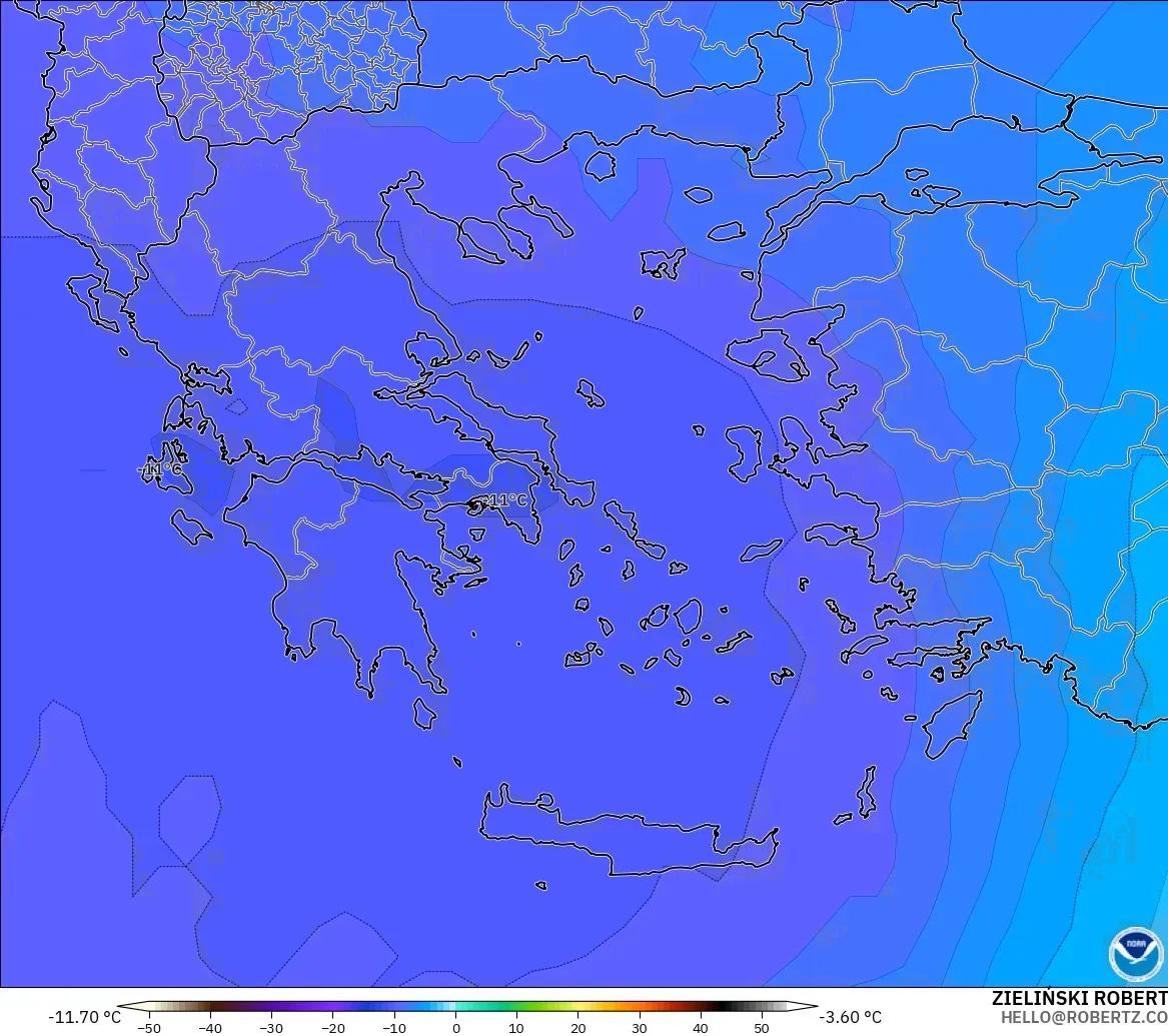 GFS model - Greece, Temperature at 500hPa