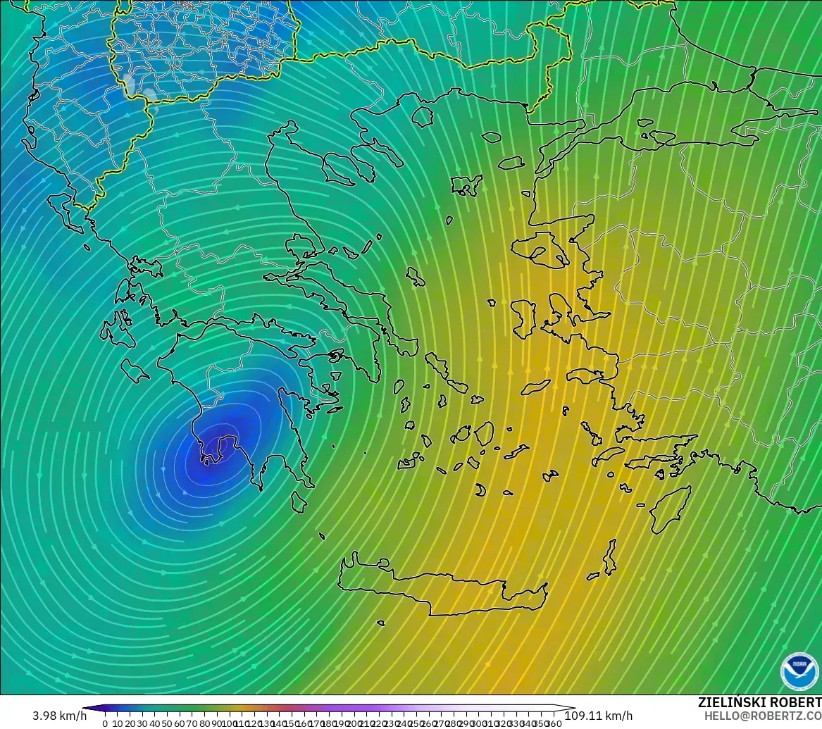 GFS model - Greece, Wind at 300hPa (jet stream)