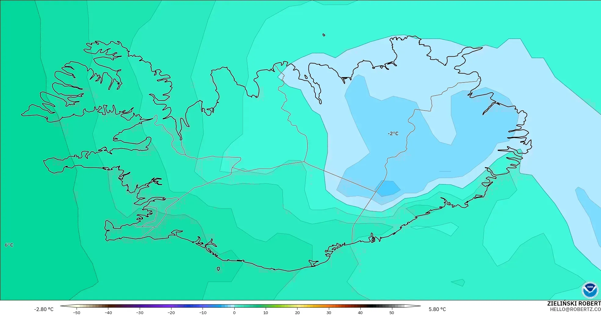 GFS model - Iceland, Temperature at 850hPa