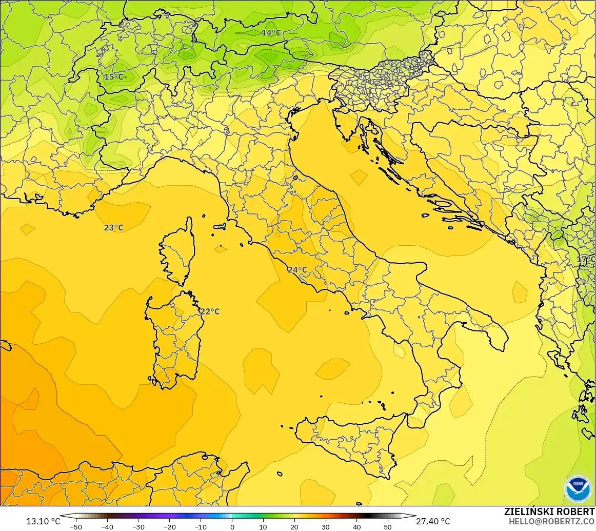 GFS model - Italy, Temperature at 850hPa