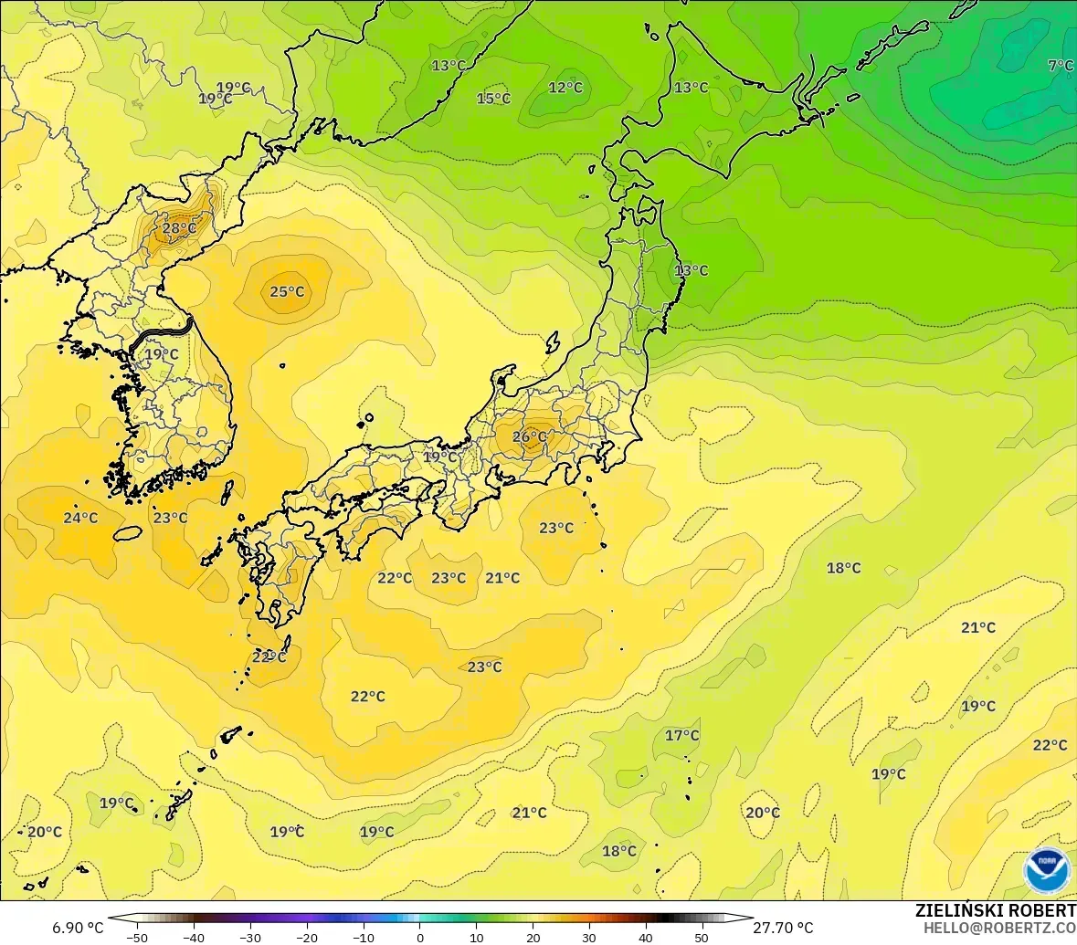 GFS model - Japan, Temperature at 850hPa