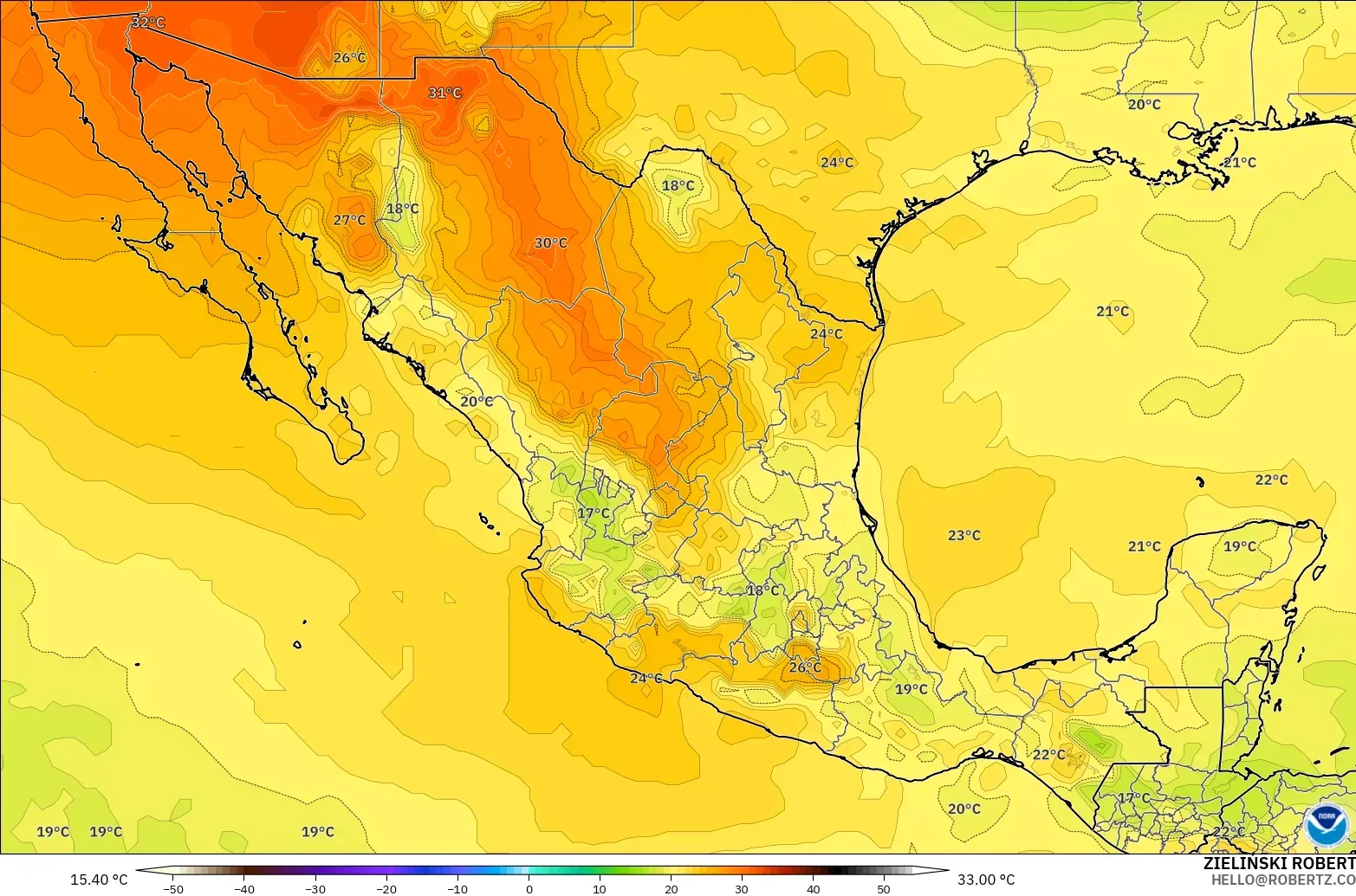 GFS model - Mexico, Temperature at 850hPa