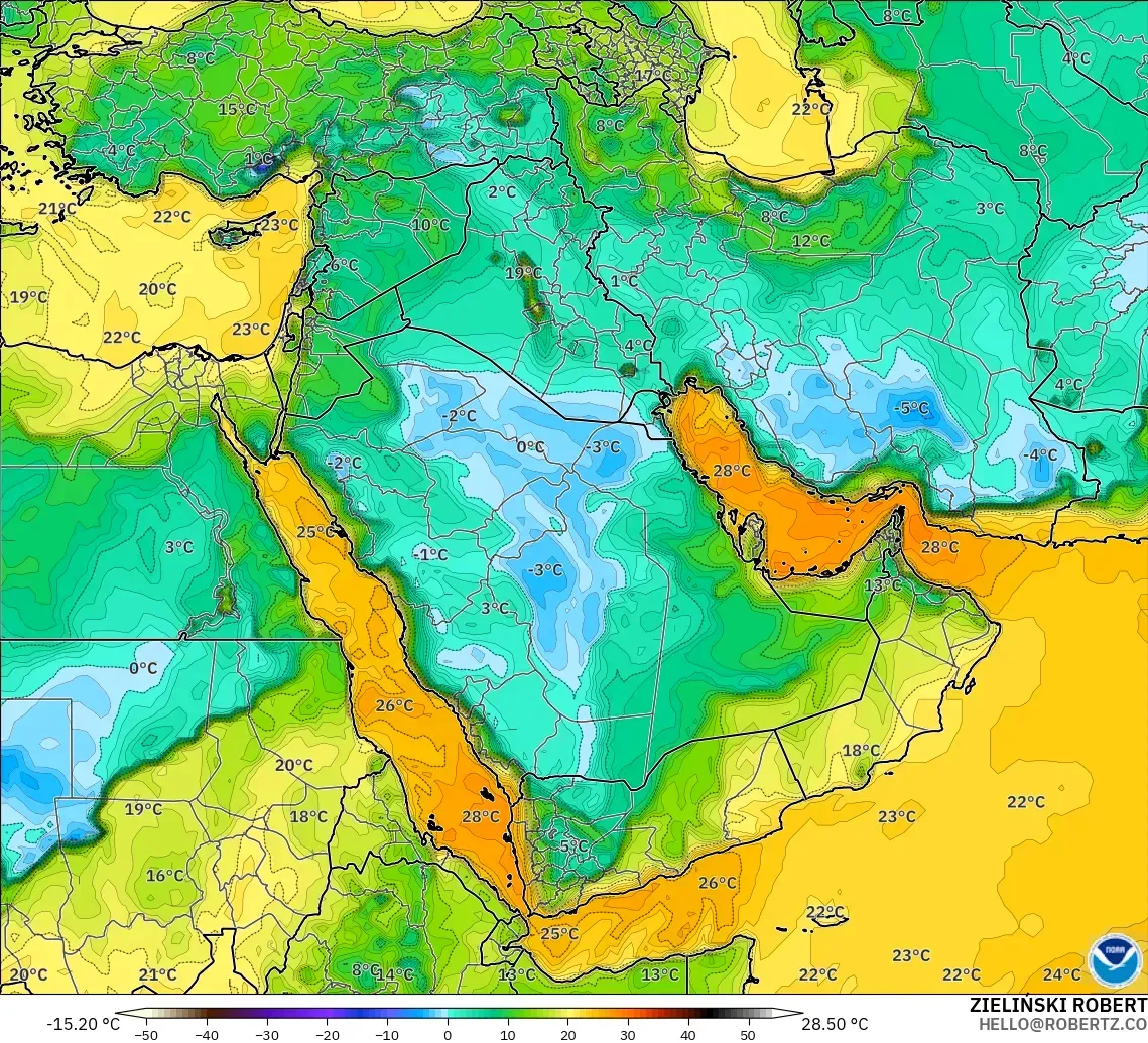 GFS model - Middle East, Dewpoint at 2m