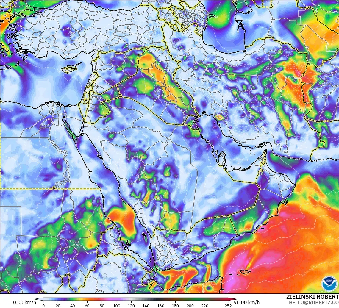 GFS model - Middle East, Wind Gusts
