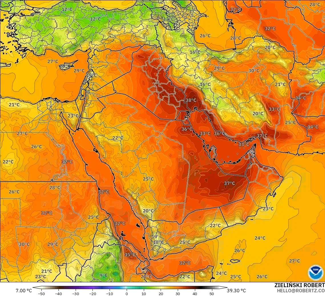 GFS model - Middle East, Temperature at 2m