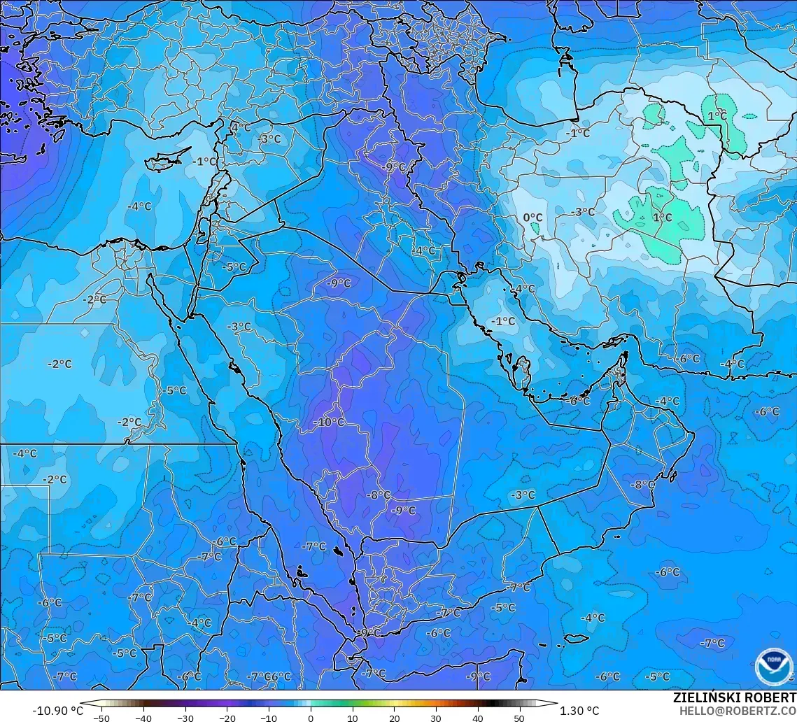 GFS model - Middle East, Temperature at 500hPa