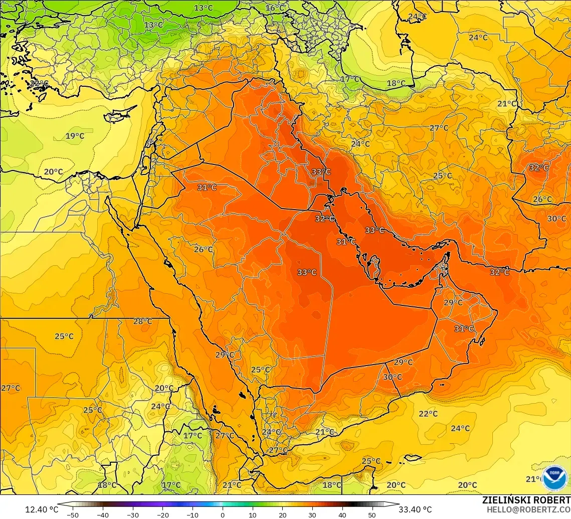 GFS model - Middle East, Temperature at 850hPa