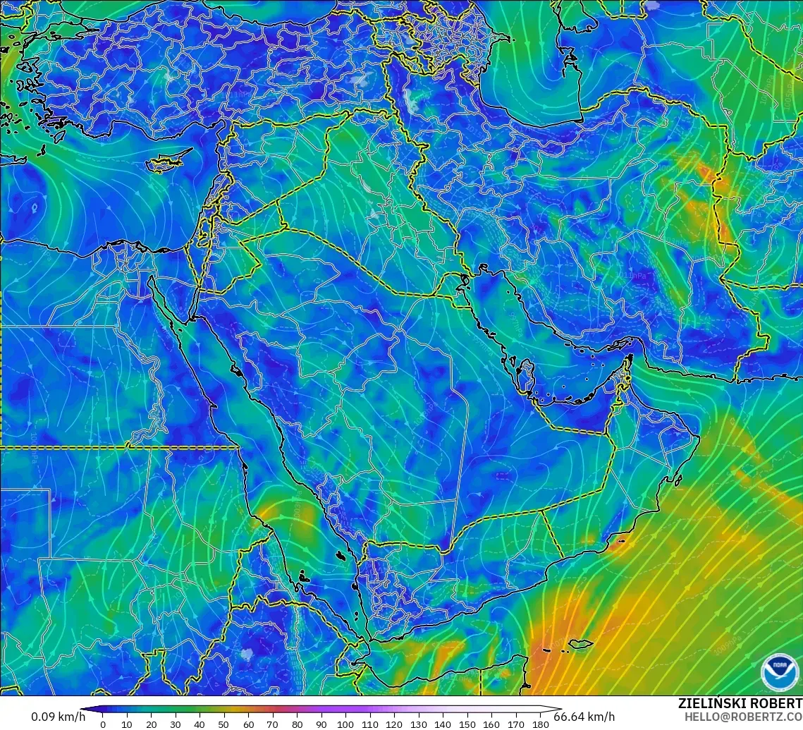 GFS model - Middle East, Wind at 10m