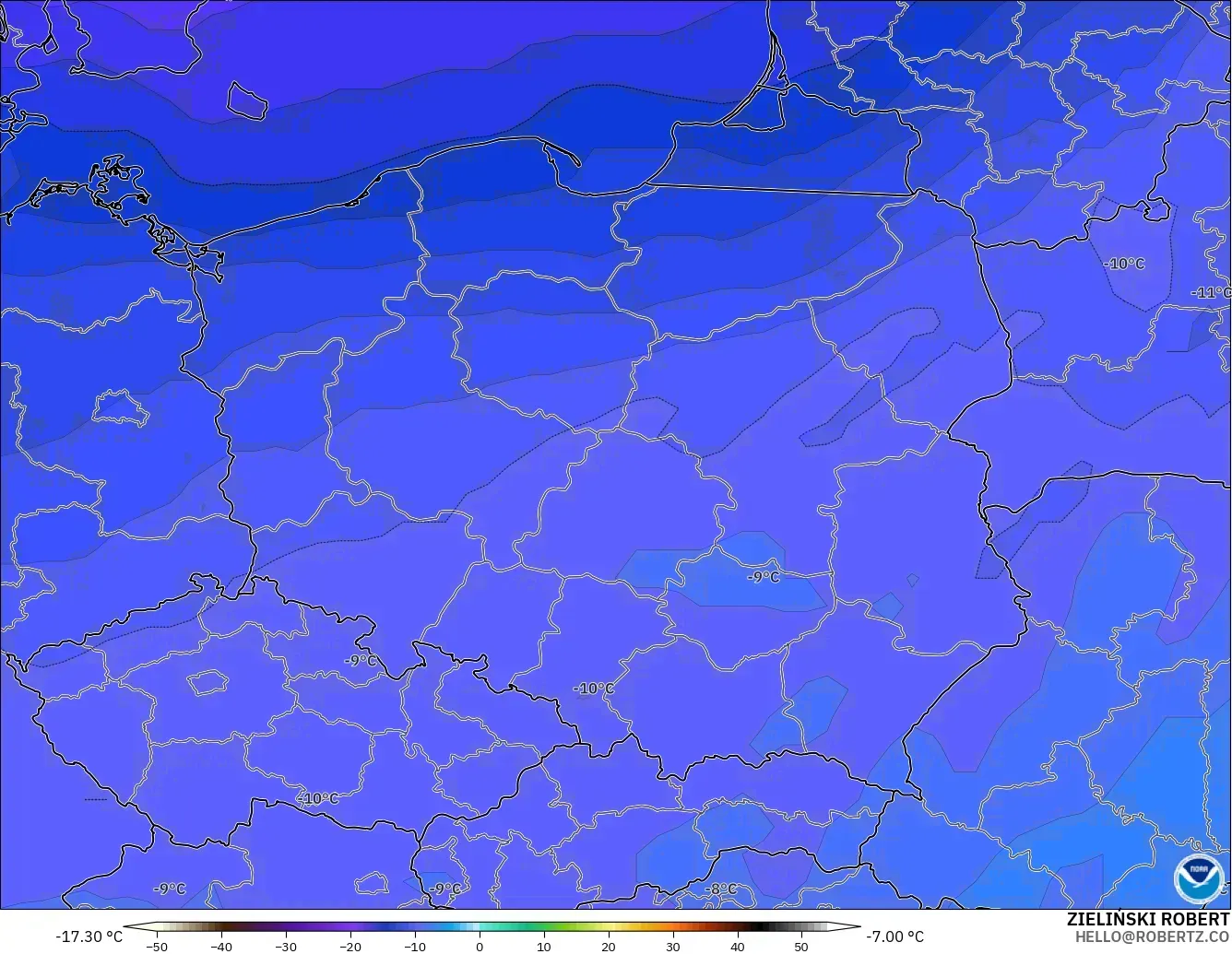 GFS model - Poland, Temperature at 500hPa