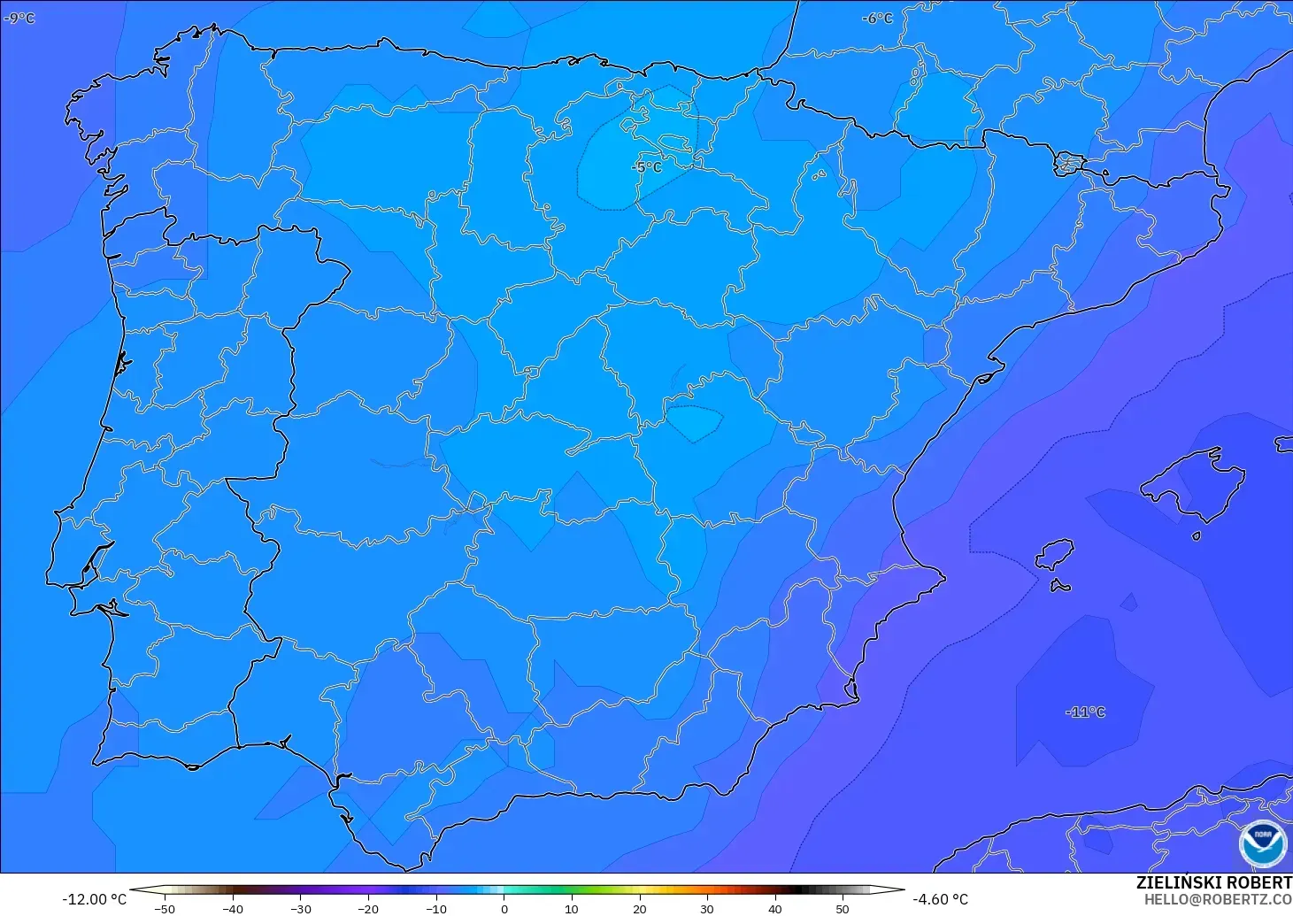 GFS model - Spain, Temperature at 500hPa