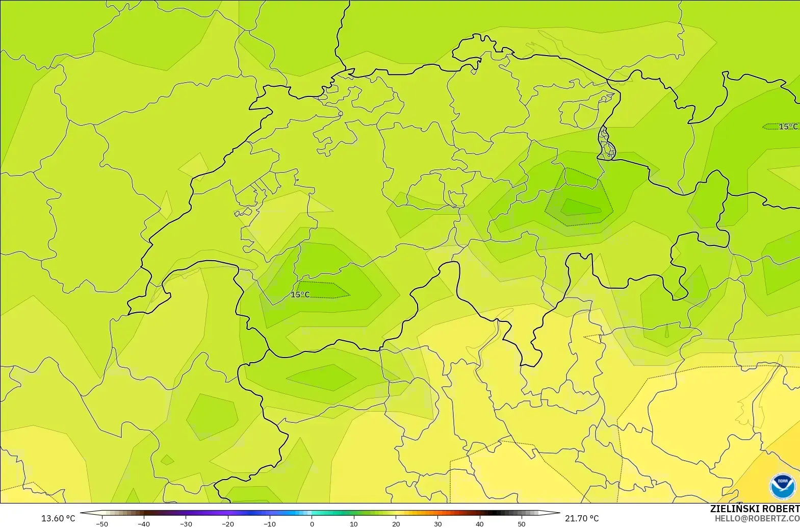 GFS model - Switzerland, Temperature at 850hPa